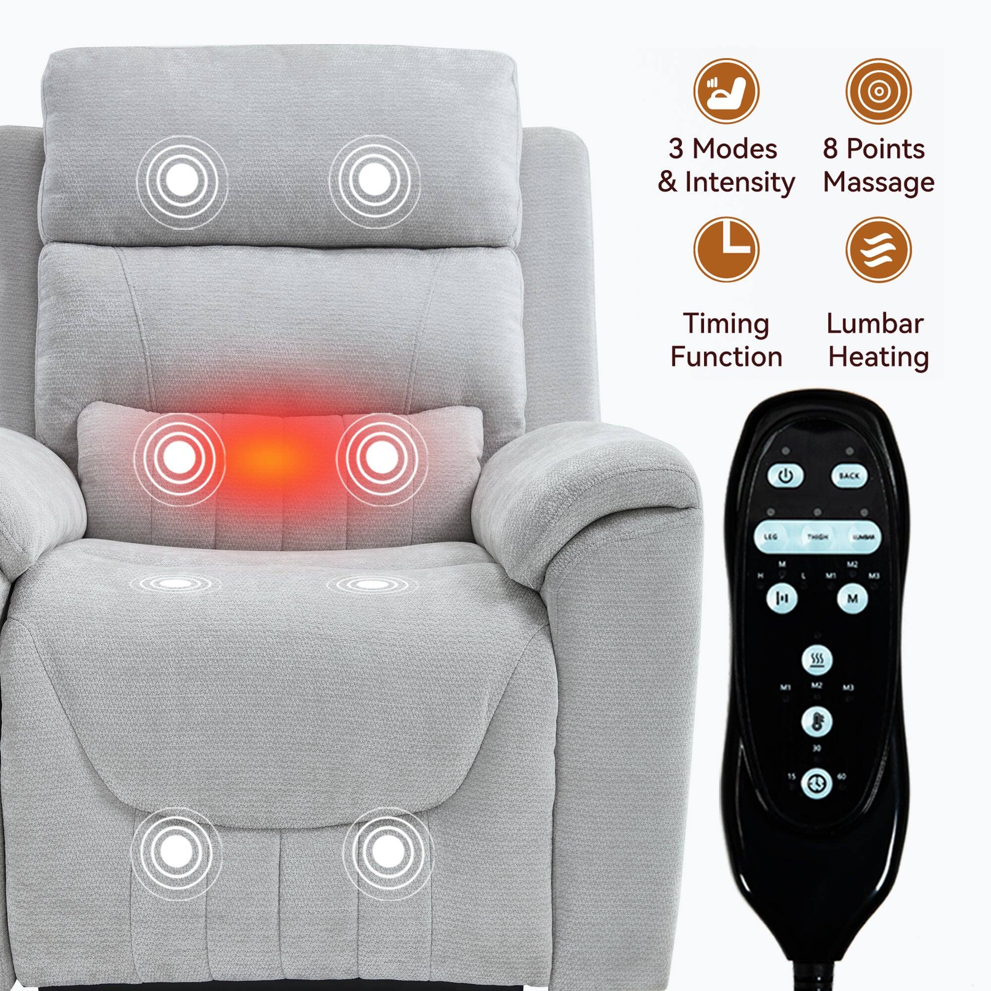 3 Modes & Intensity  
8 Points Massage  
Timing Function  
Lumbar Heating