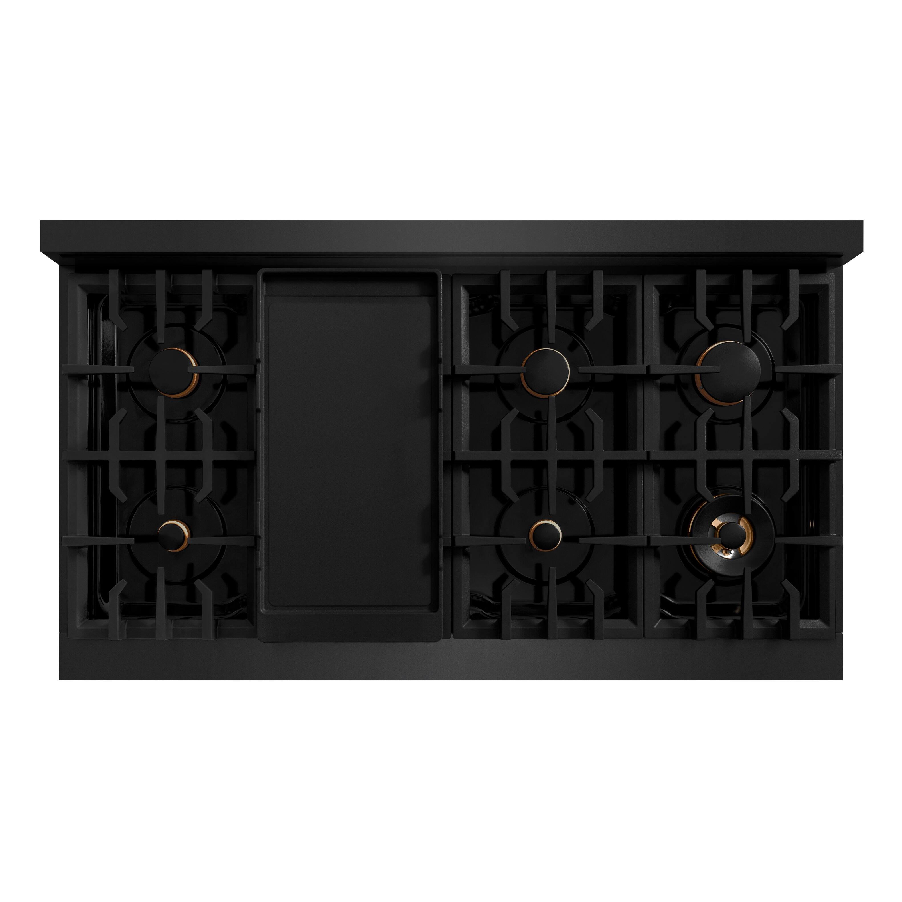 Alt View 1. ZLINE - ZLINE Autograph 48" Freestanding Select Black Stainless Gas Range w/ 8 Burners & Gold Accents (HGRBZ-48-G) - Black Stainless Steel.