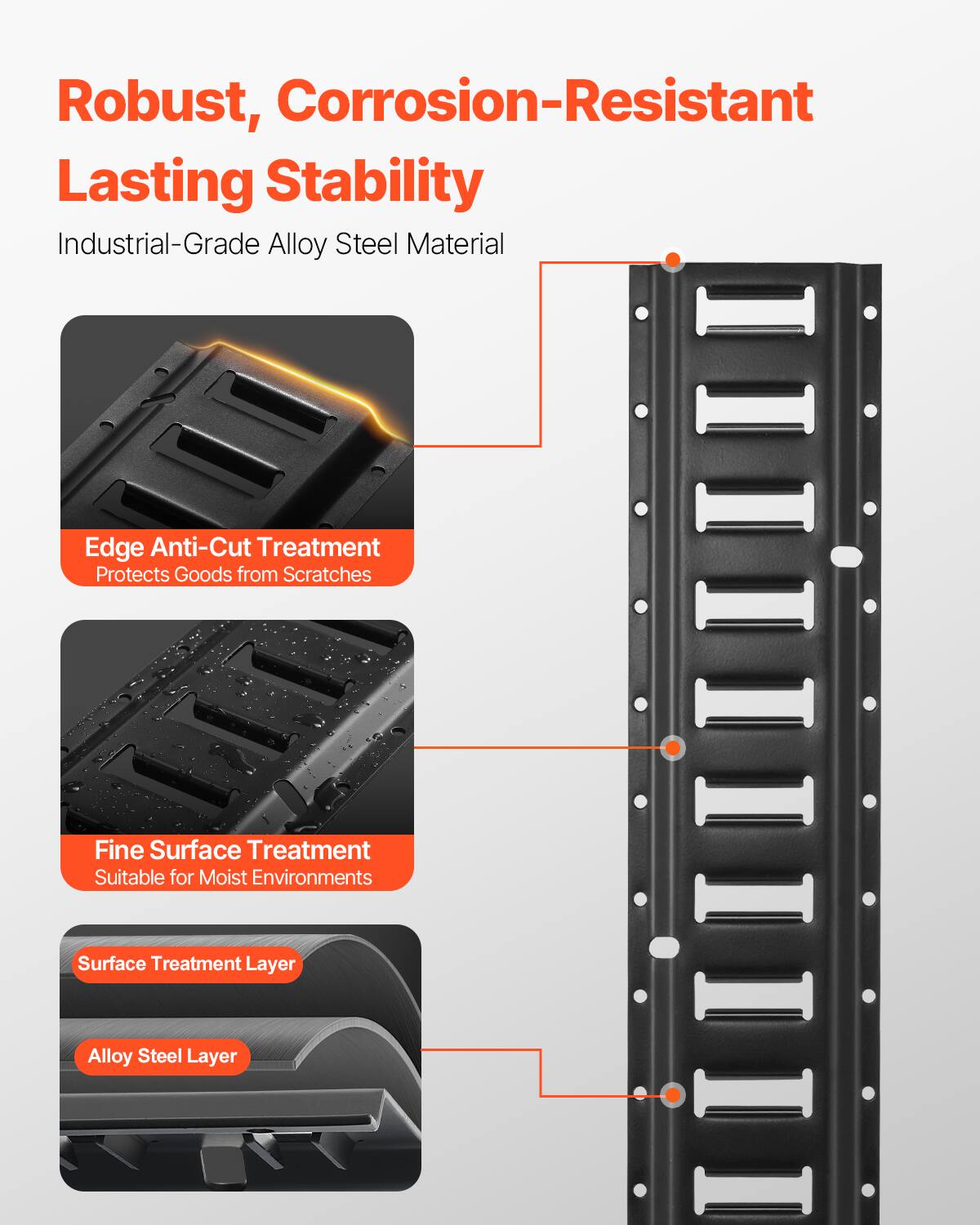 Robust, Corrosion-Resistant Lasting Stability

Industrial-Grade Alloy Steel Material

Edge Anti-Cut Treatment
Protects Goods from Scratches

Fine Surface Treatment
Suitable for Moist Environments

Surface Treatment Layer

Alloy Steel Layer