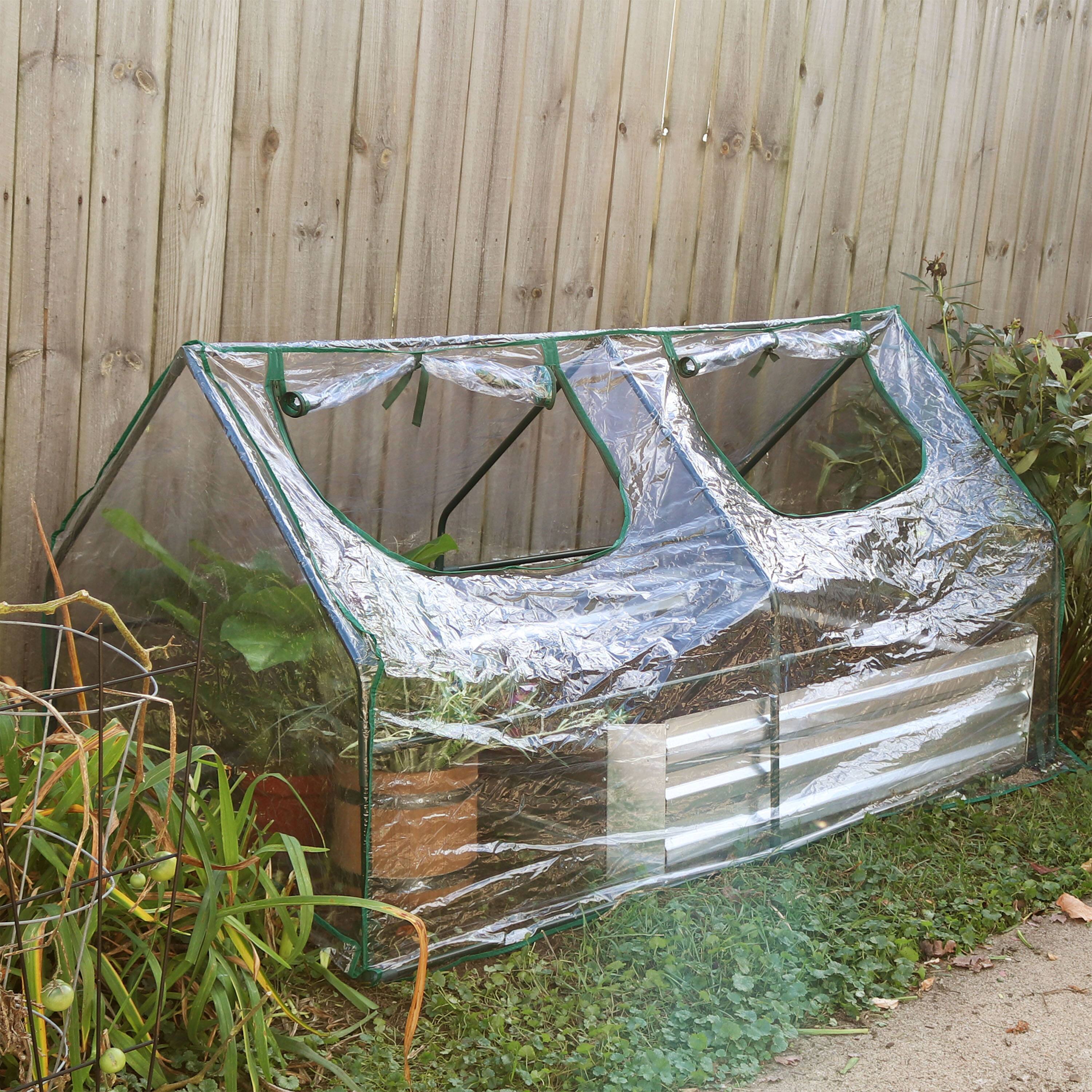 Alt View 4. Sunnydaze - Iron PVC Cover Mini Cloche Greenhouse with Zipper - Clear.