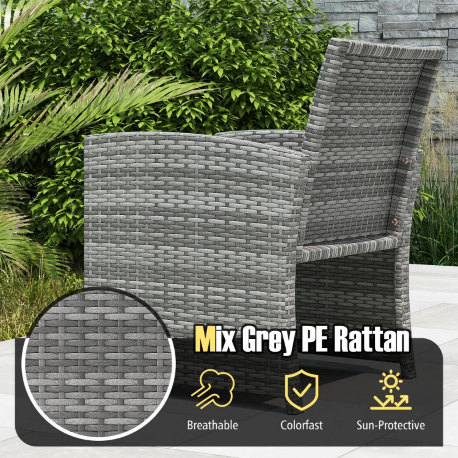 Mix Grey PE Rattan  
Breathable  
Colorfast  
Sun-Protective