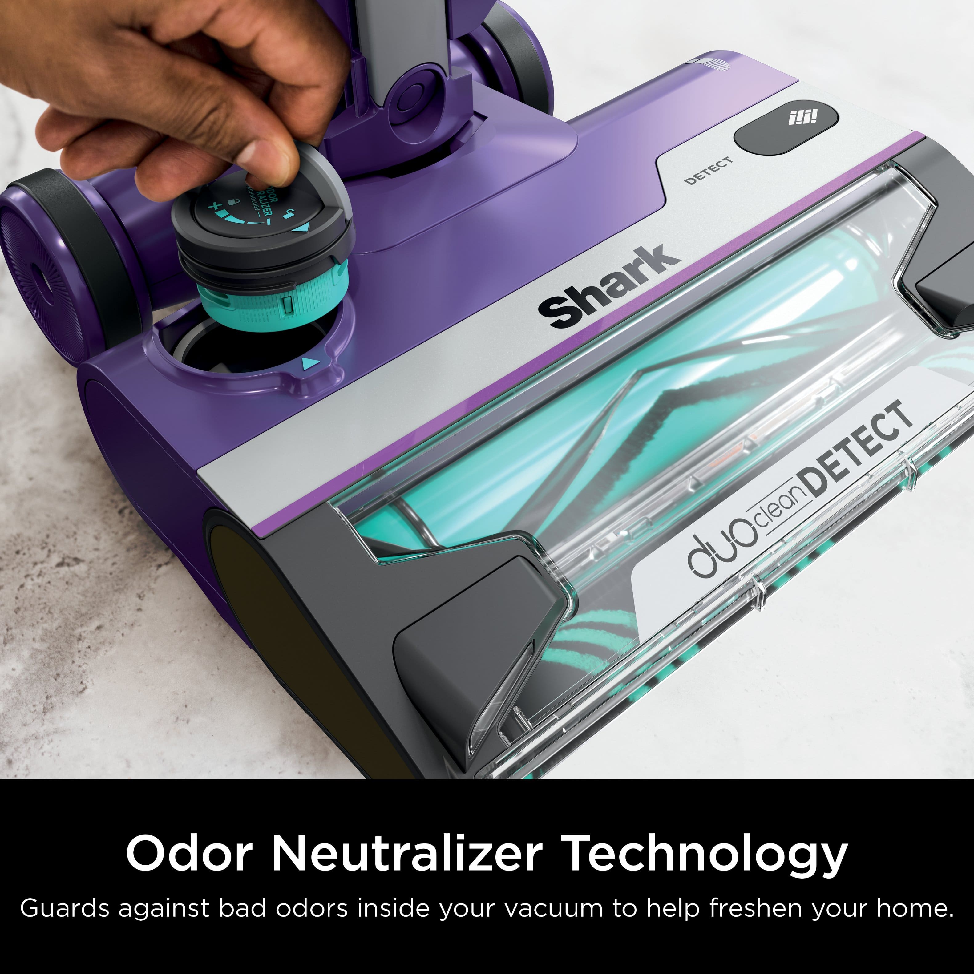 Shark duoTenDETECT DETECT clean duo Odor Neutralizer Technology Guards against bad odors inside your vacuum to help freshen your home.