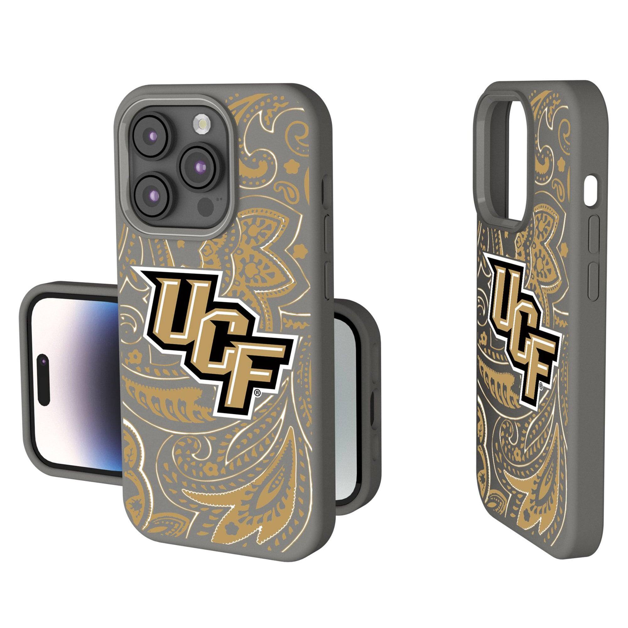 Front. Keyscaper - UCF Knights Paisley iPhone Soft Touch Case - 14 Pro Max - Gray.