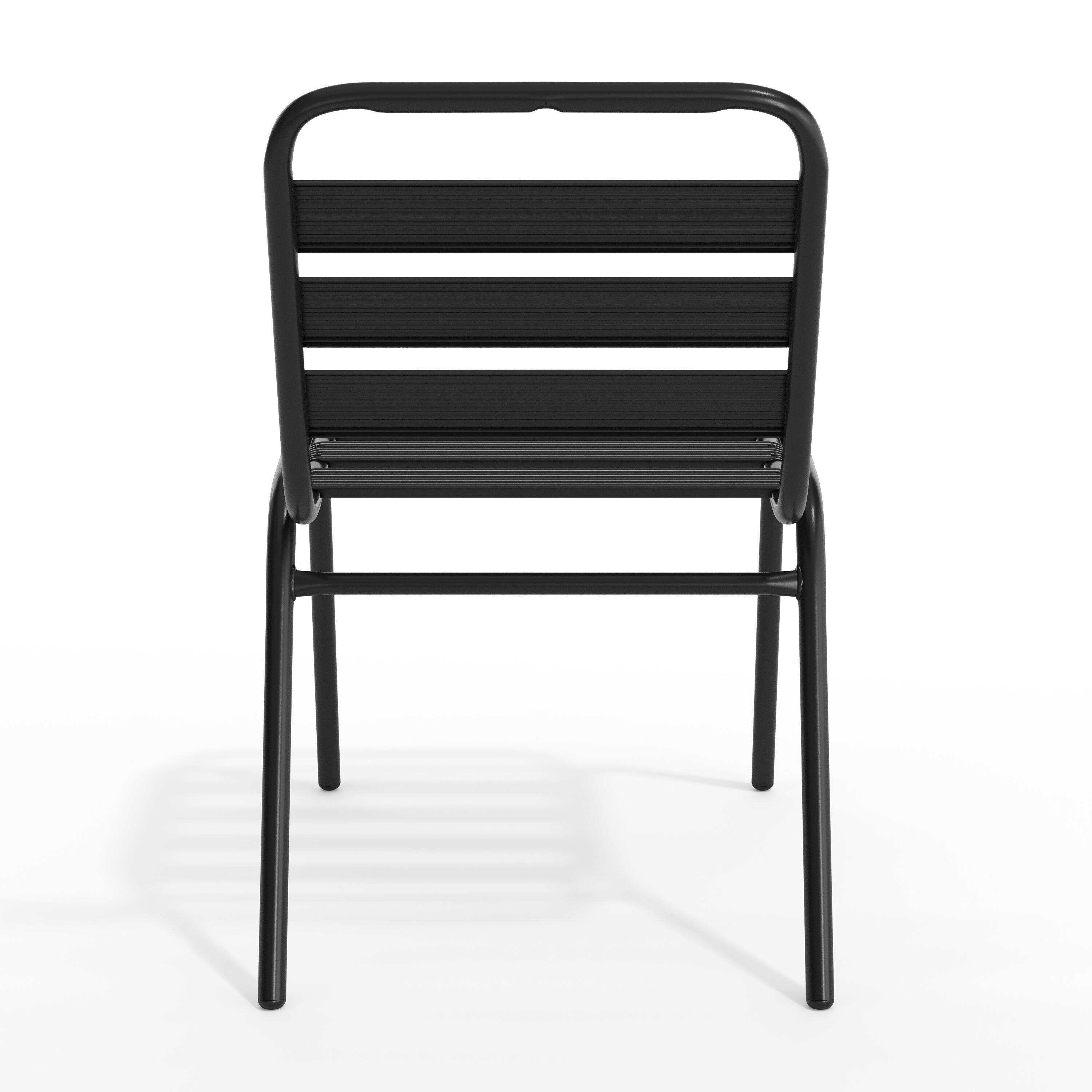 Alt View 9. Emma + Oliver - Metal Commercial Indoor-Outdoor Armless Restaurant Stack Chair with Triple Slat Back - Black.