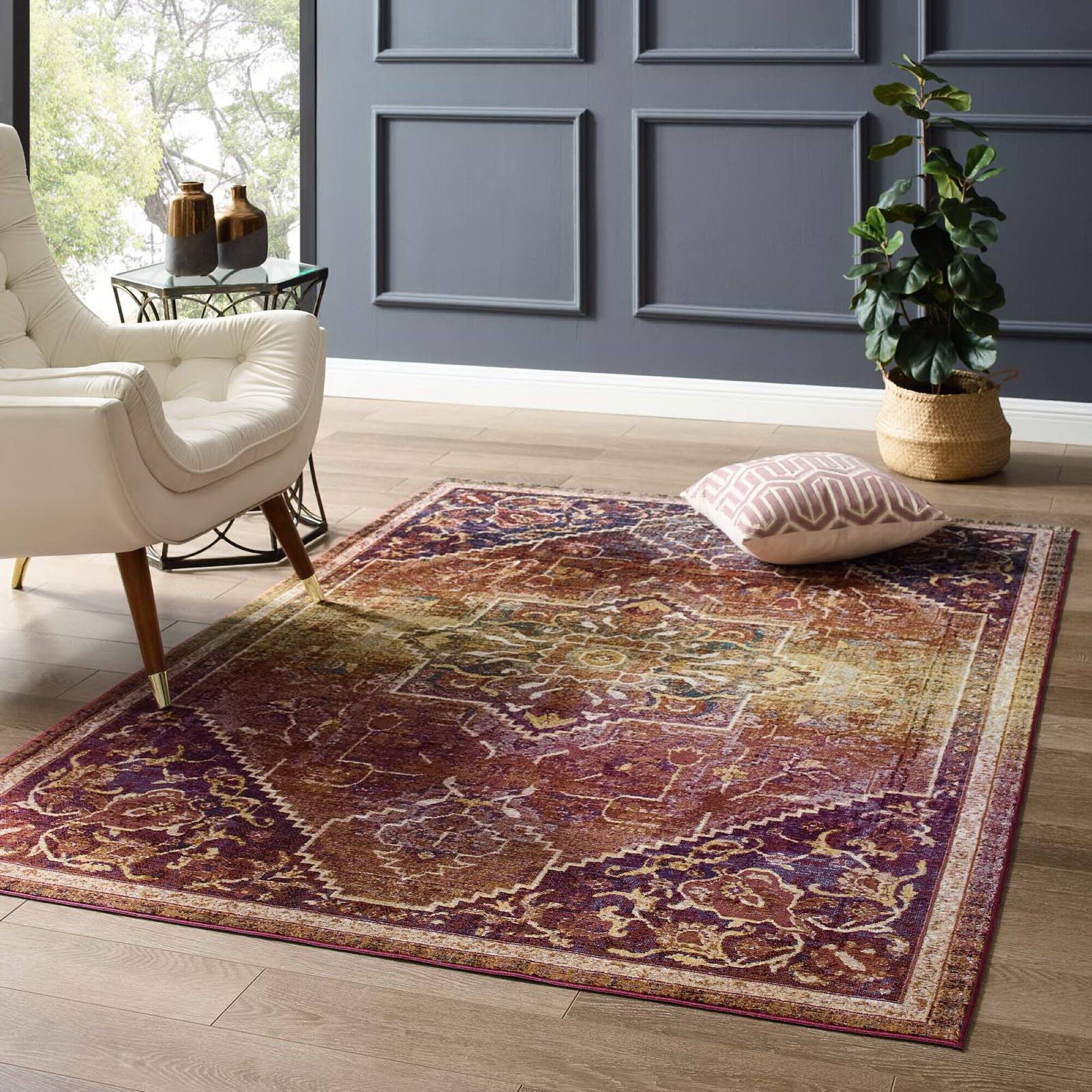 Left. Modway - Success Kaede Transitional Distressed Vintage Floral Vintage Medallion Area Rug - Multicolored.