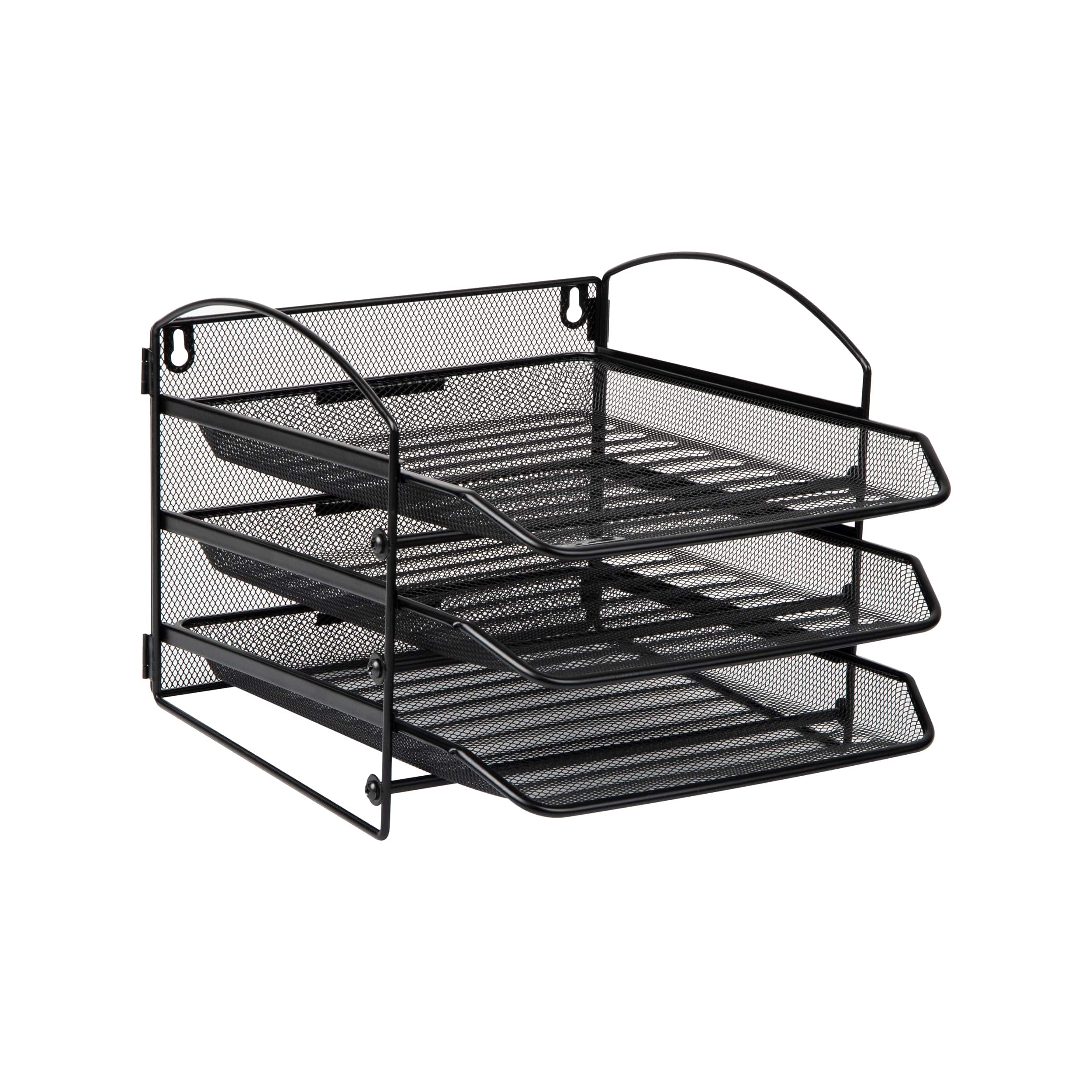 Alt View 17. Mind Reader - 3-Tier Paper Tray, Desktop Organizer, Wall Mountable, Office, Metal Mesh, 11.5"L x 14.25"W x 9.75"H - Black.