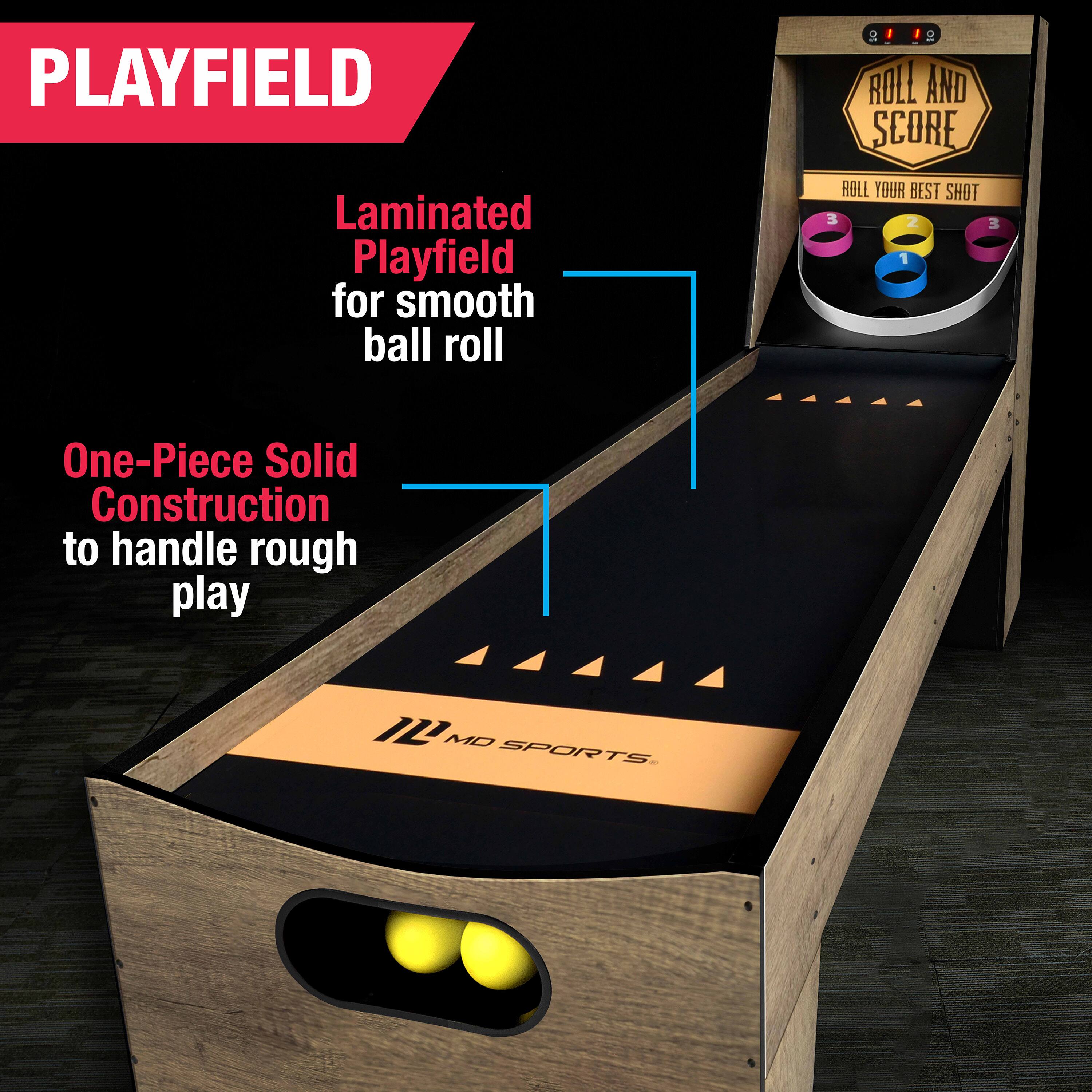 PLAYFIELD or D 0 DE ROLL AND SCORE Laminated Playfield for smooth ball roll ROLL YOUR BEST SHOT 3 2 3 1 One-Piece Solid Construction to handle rough play I MD SPORTS