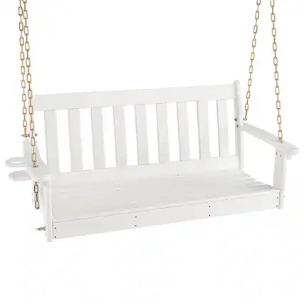 Front. Gymax - Gymax 54'' HDPE Porch Swing Outdoor Patio Hanging Chair w/ Cup Holder Adjustable Chain - White.