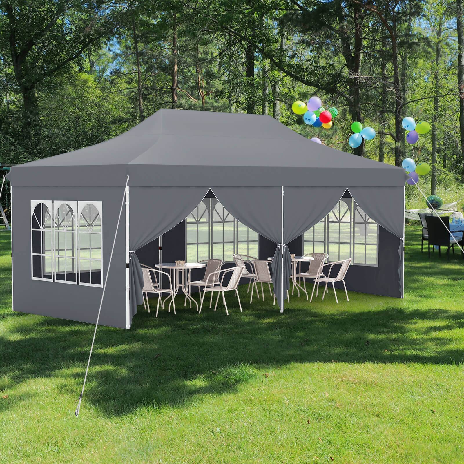 Alt View 1. Costway - Costway 10 x 20FT Pop up Canopy  Outdoor Canopy Tent with 6 Sidewalls Carrying Bag - Gray.