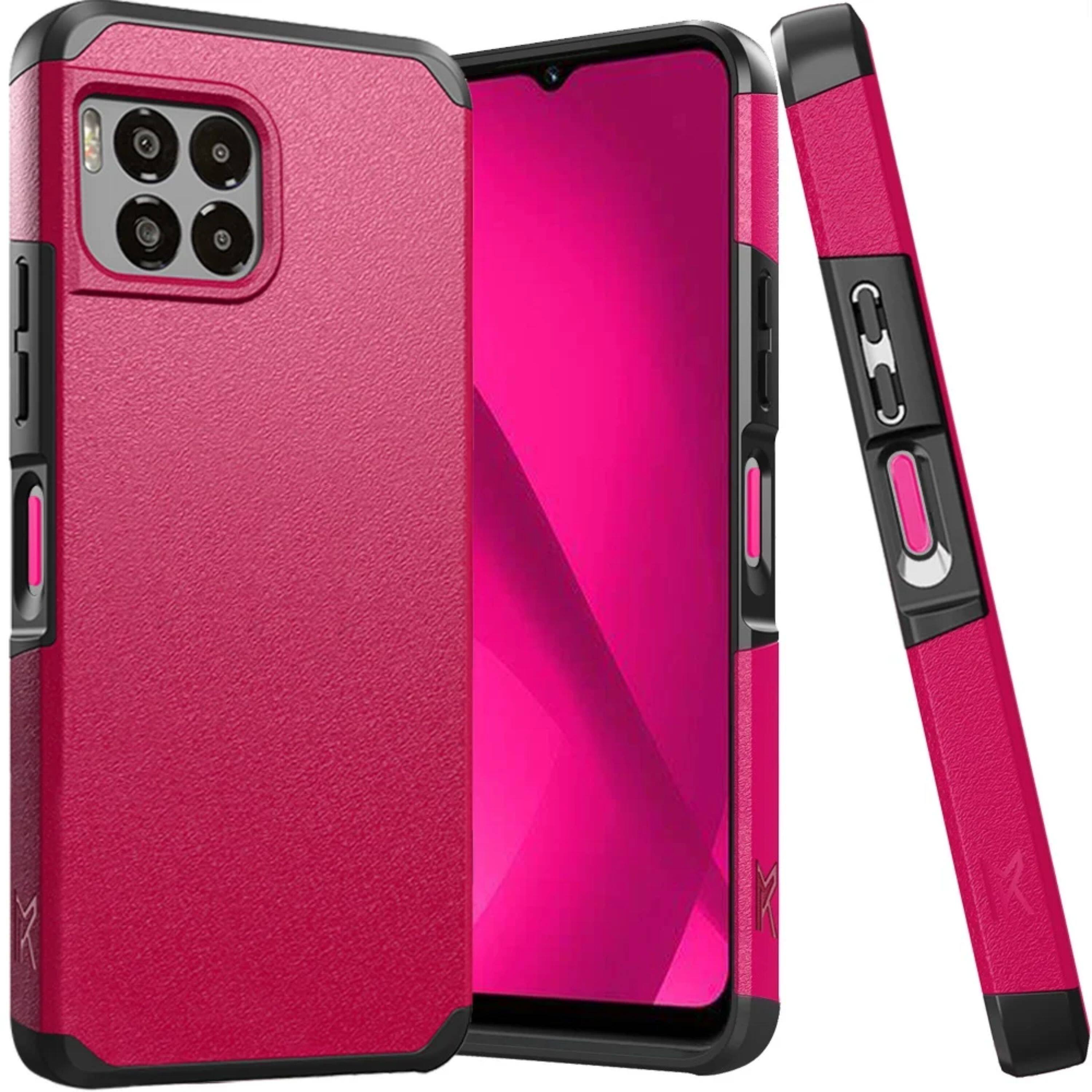 Angle. Kitcheniva - Dual Layers Rugged Cover With Tempered Glass For REVVL 7 Pro 5G Hot Pink - Hot Pink.