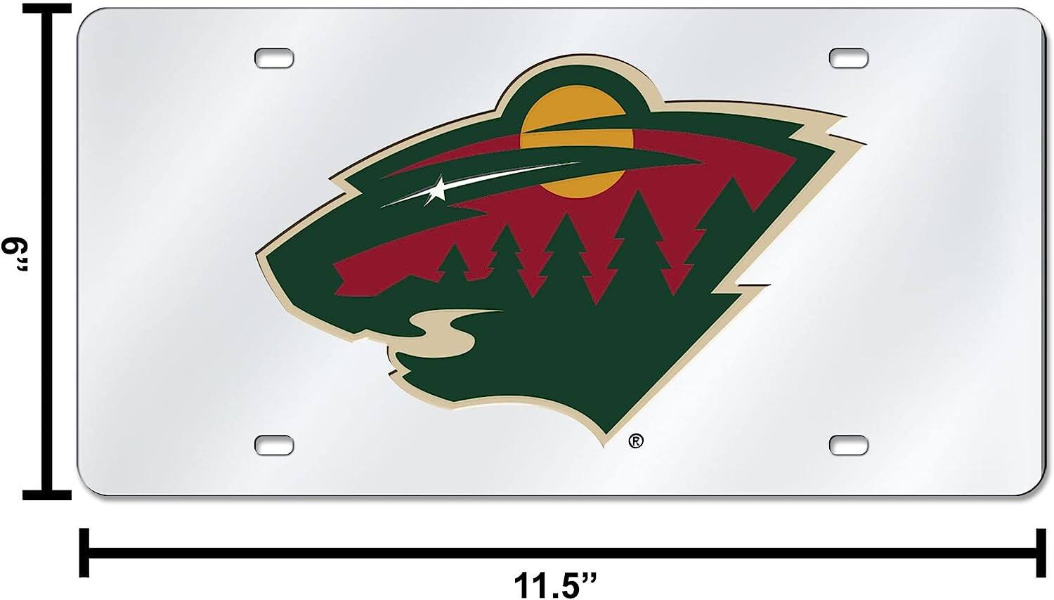 Alt View 3. Rico Industries - Minnesota Wild Hockey NHL Logo Silver Mirror Look LASER License Plate - Multi.