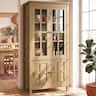 Aheaplus - 63'' Tall Farmhouse 4-Door Pantry Cabinet with Adjustable Shelve and Glass Doors - Yellow Oak
