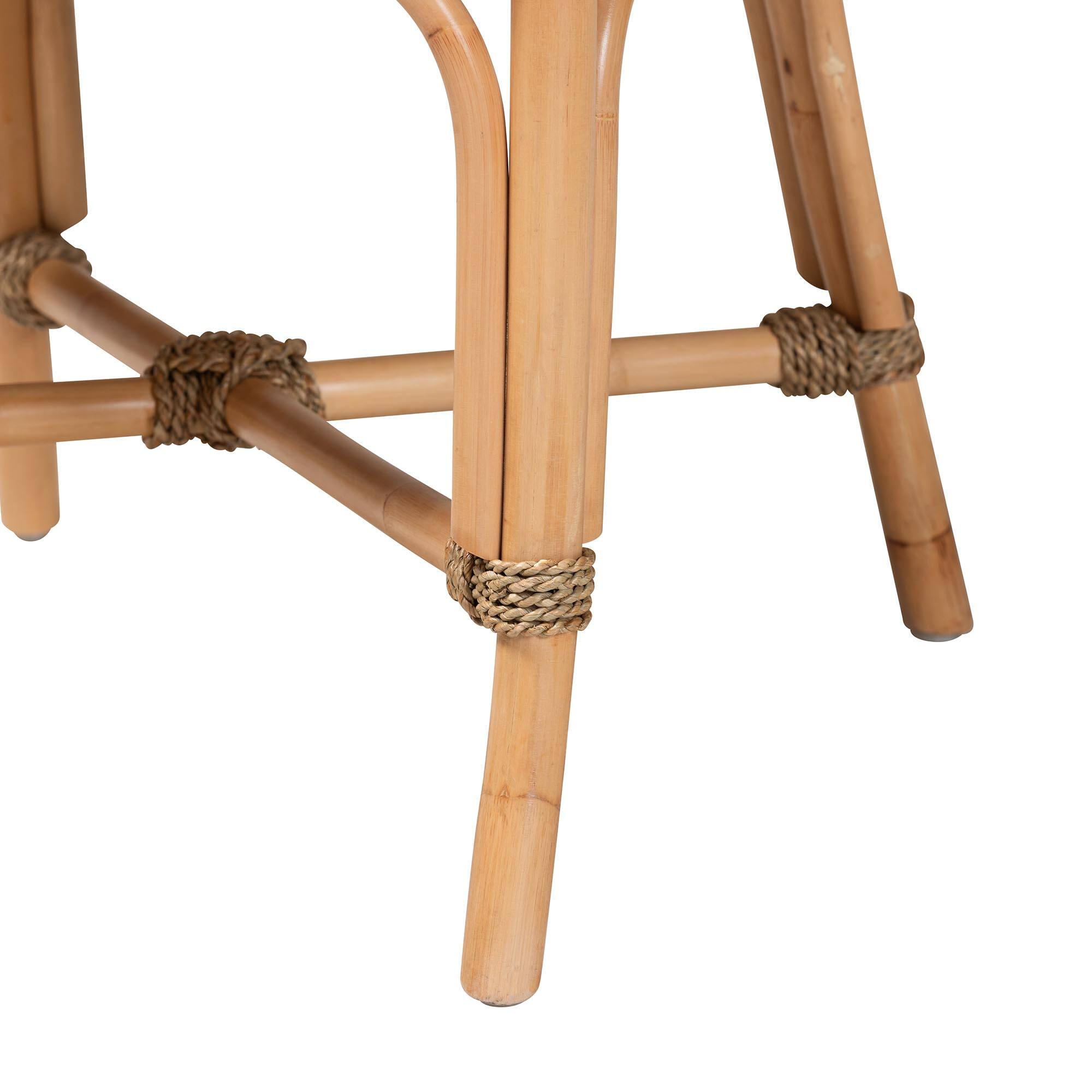 Alt View 2. bali & pari - Kyle Modern Bohemian Woven Rattan Dining Arm Chair with Cushion - White/Natural Brown.