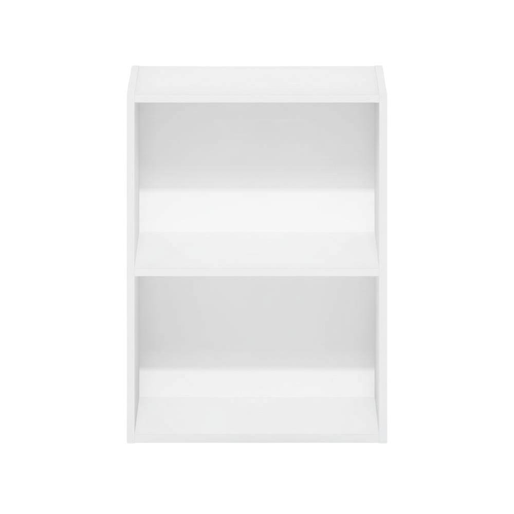 Back. FurniFact - White 2-Tier Open Shelf Bookcase with Stylish Wooden Design - White.