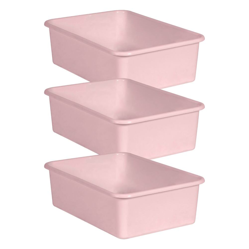 Front. Teacher Created Resources - Teacher Created Resources Blush Large Plastic Storage Bin, Pack of 3.