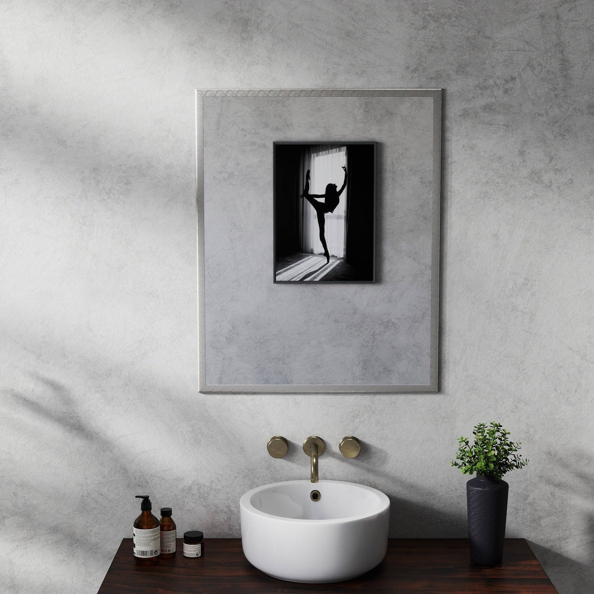 Left. BreeBe - Revamp Your Bathroom with This Compact Yet Stunning 24-inch Aluminum Silver Mirror! - White.