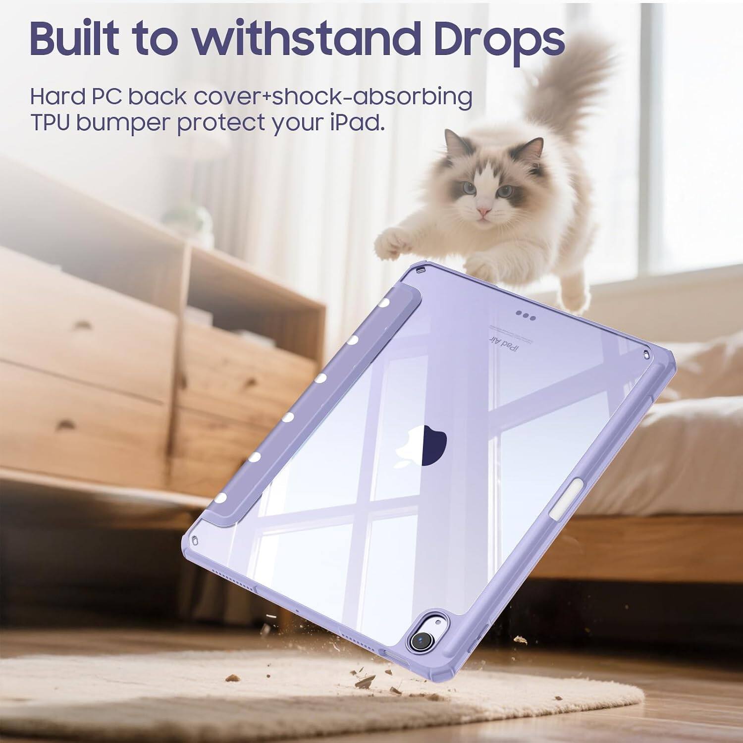 Built to withstand Drops

Hard PC back cover+shock-absorbing TPU bumper protect your iPad.