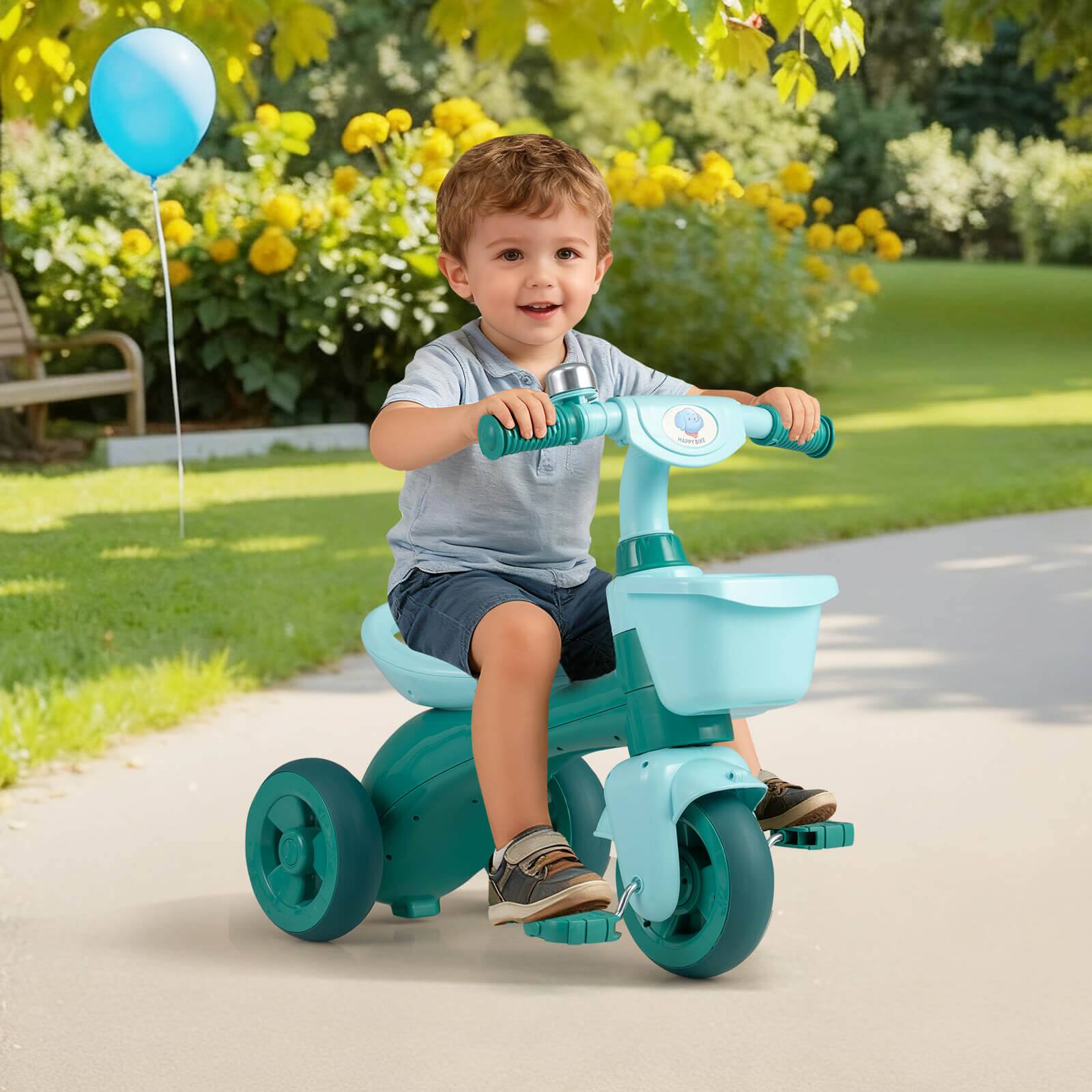 Alt View 3. Costway - Costway Kids Trike with Limited Steering, Ergonomic Seat, Front & Rear Storage Baskets - Green.
