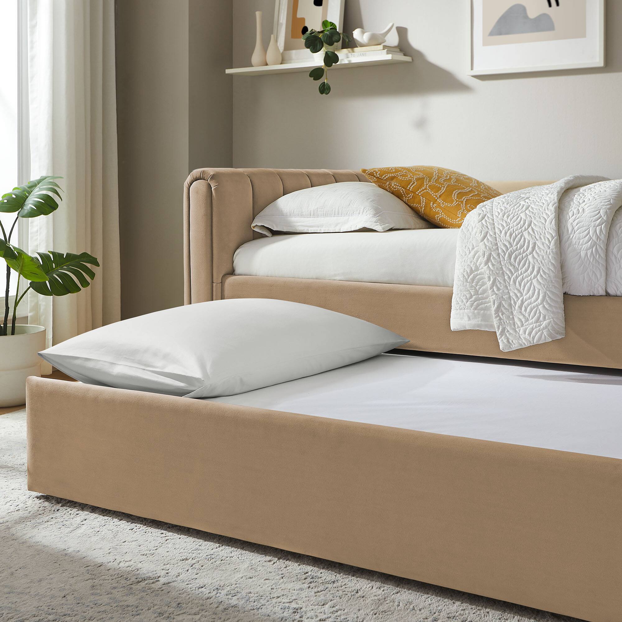 Alt View 2. Modway - Veyla Channel Tufted Performance Velvet Twin Daybed With Trundle by Modway - Taupe.