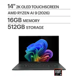 ASUS - Zenbook 14 14" 2K OLED Touch Screen Laptop - AMD Ryzen AI 9 465 2026 - 16GB Memory - 512GB Storage - Copilot+ PC - Jasper Gray