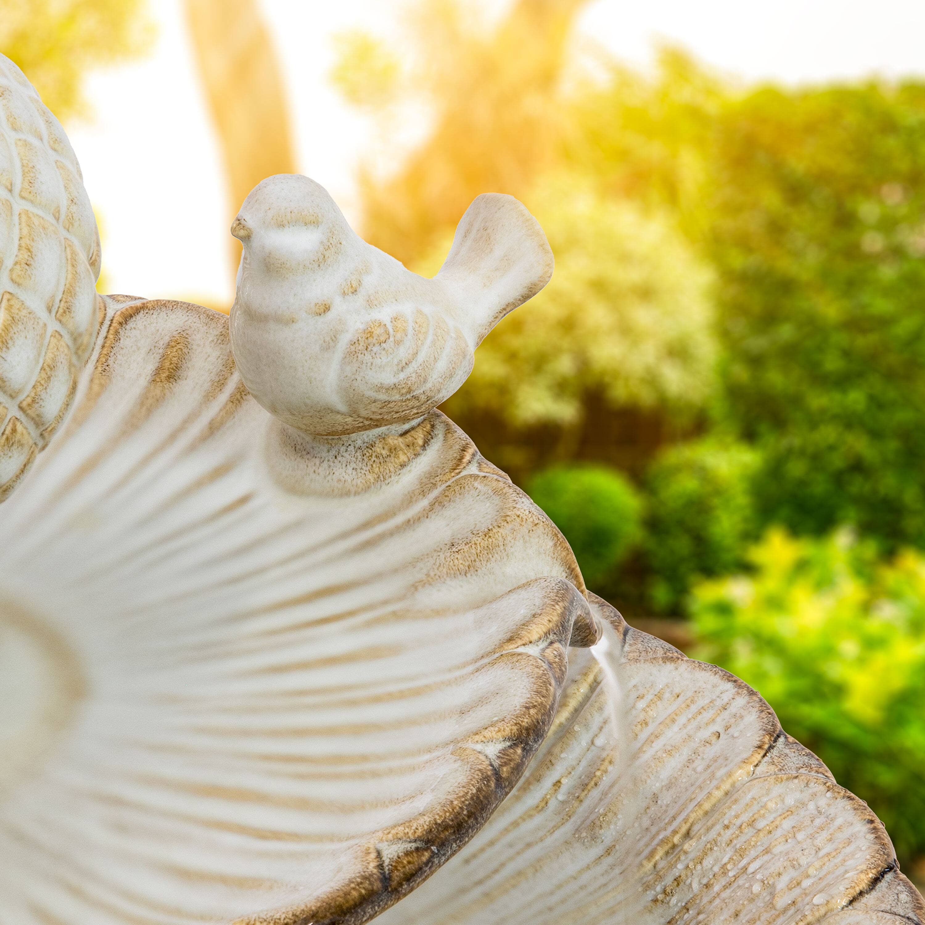 Alt View 7. Sunnydaze - Resting Birds Ceramic Outdoor 2-Tier Water Fountain - White.