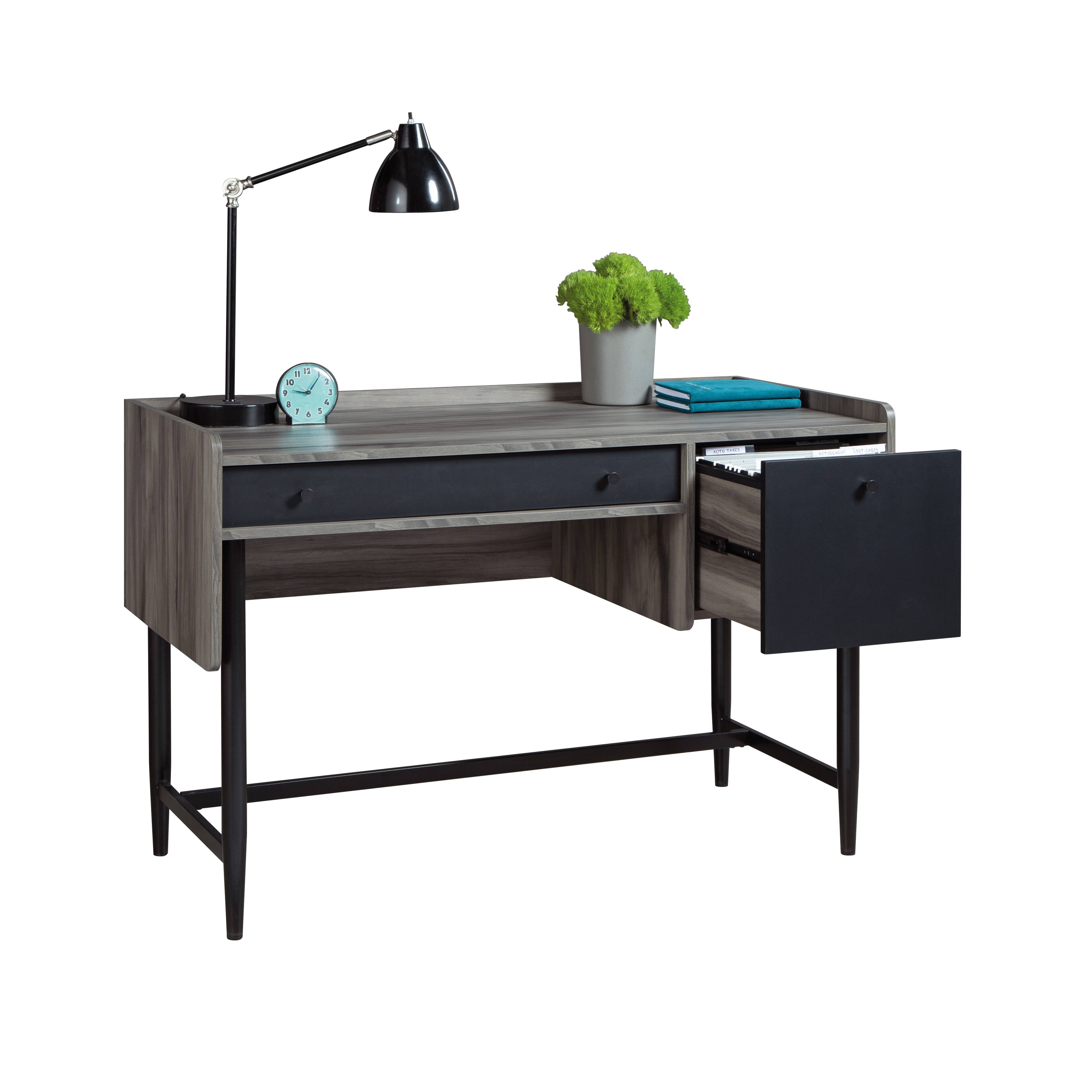 Alt View 4. Spaco - Space Saving Desk, Smart Shelves, Full Drawer, Slim Brown Office - Gray.