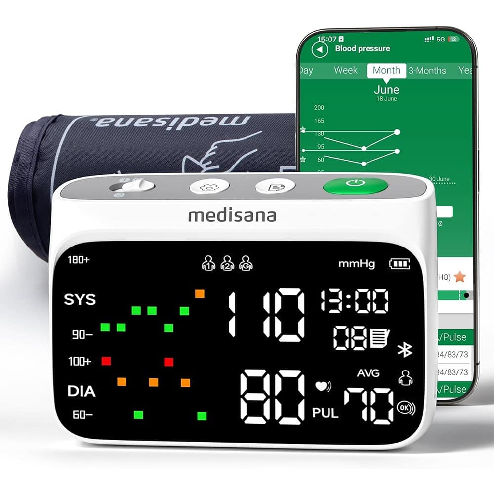 RTMB - Cordless Upper Arm Blood Pressure Monitor, Bluetooth, LED Dual-Display, XL Cuff - White