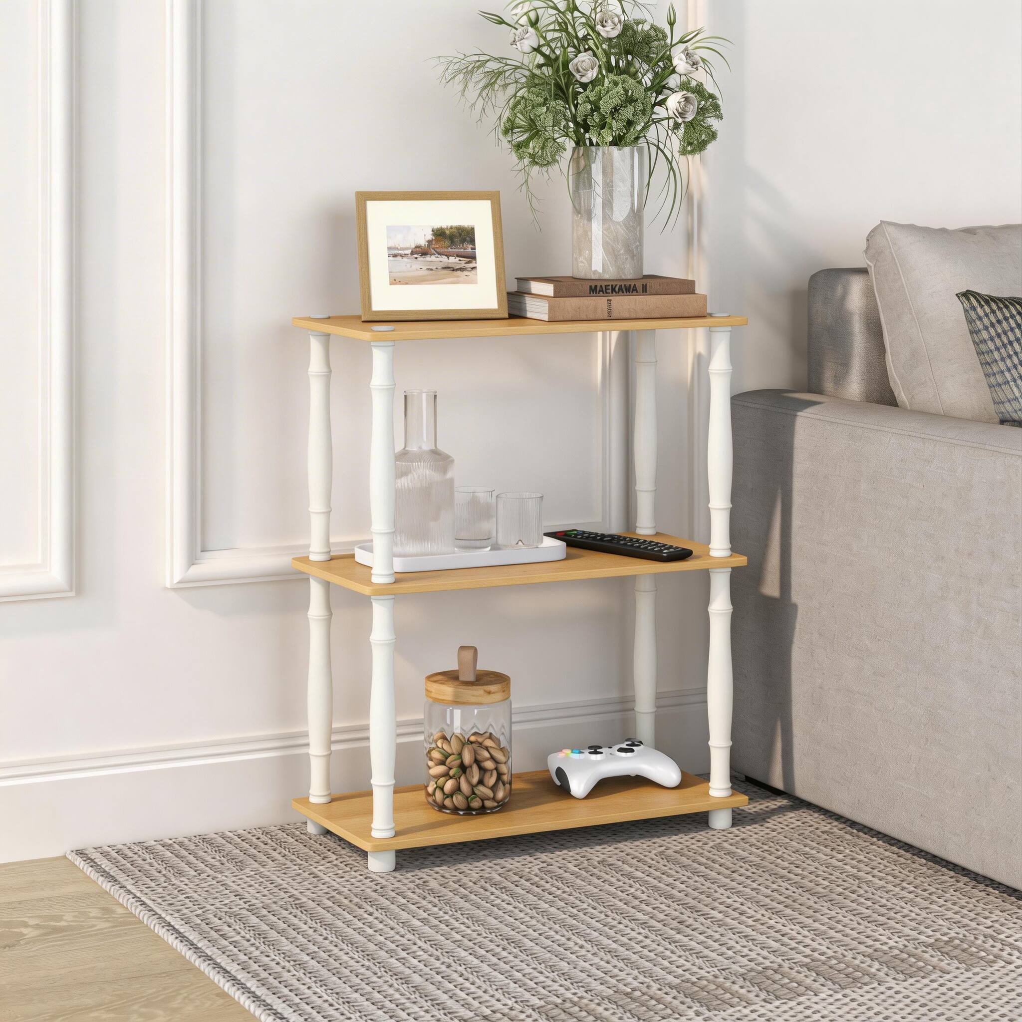 Alt View 1. HOMLUX - 3-Tier 29.5" Corner Shelf Open Shelves for Display for Living Room and Office Organization Beech & White - Beech & White.