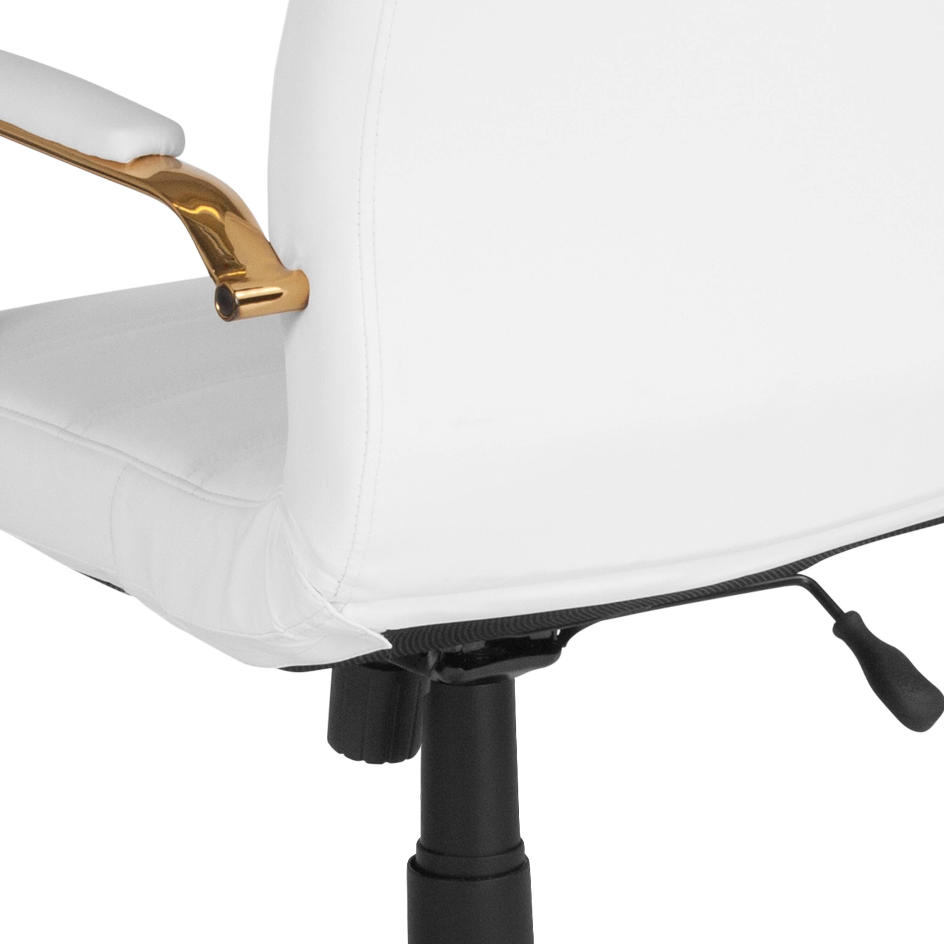 Alt View 9. Emma + Oliver - Mid-Back Executive Swivel Office Chair with Metal Frame and Arms - White LeatherSoft/Gold Frame.