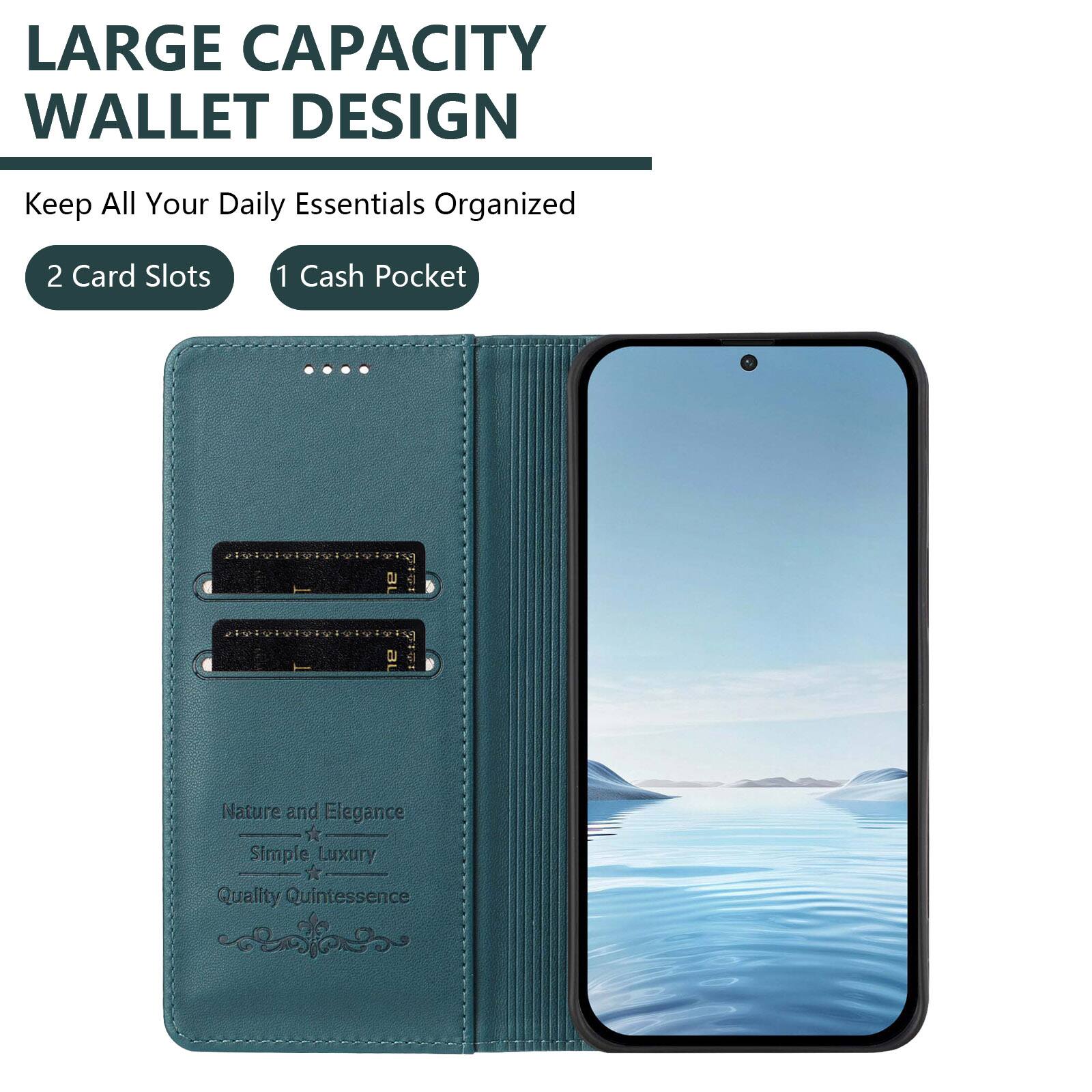 LARGE CAPACITY WALLET DESIGN  
Keep All Your Daily Essentials Organized  
2 Card Slots  
1 Cash Pocket  

Nature and Elegance  
Simple Luxury  
Quality Quintessence
