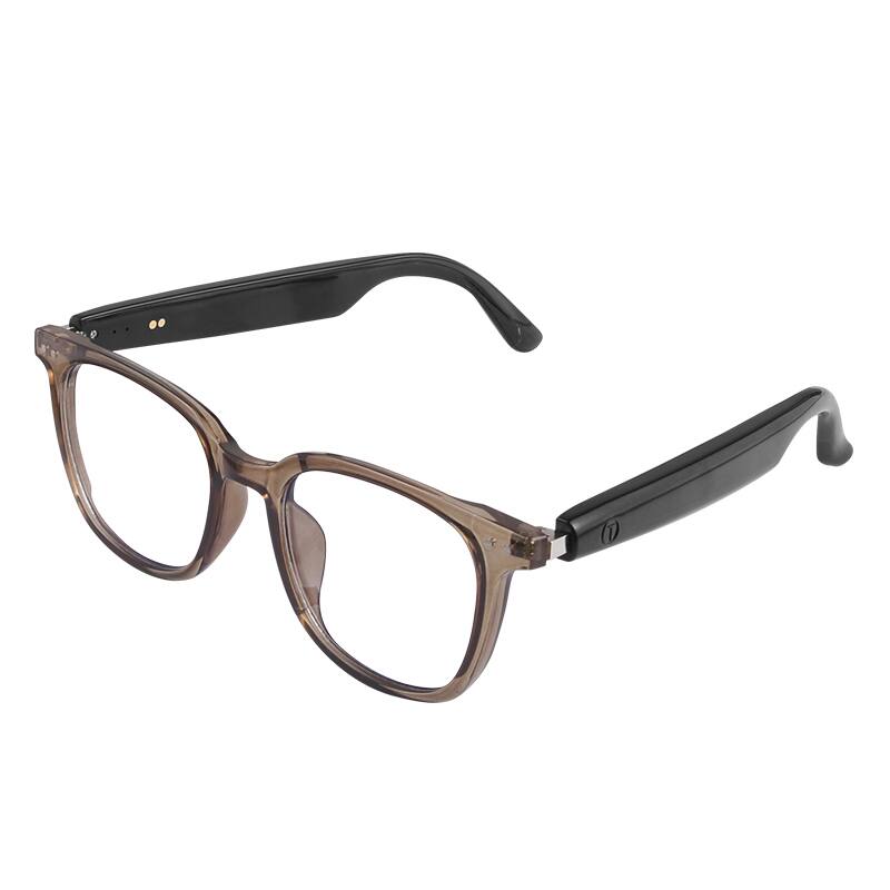 Front. Cluzine - Smart Glasses Photochromic Lens Bluetooth Music Call AI Real-Time Translation - Brown.