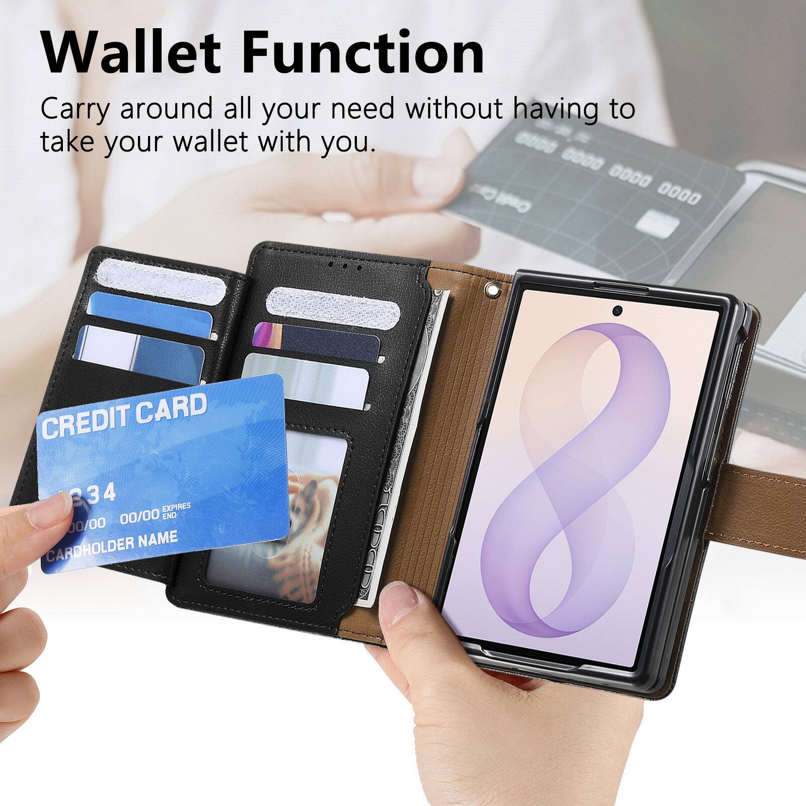 Wallet Function  
Carry around all your need without having to take your wallet with you.  

CREDIT CARD  
34  
00/00 EXPIRES 00/00  
CARDHOLDER NAME