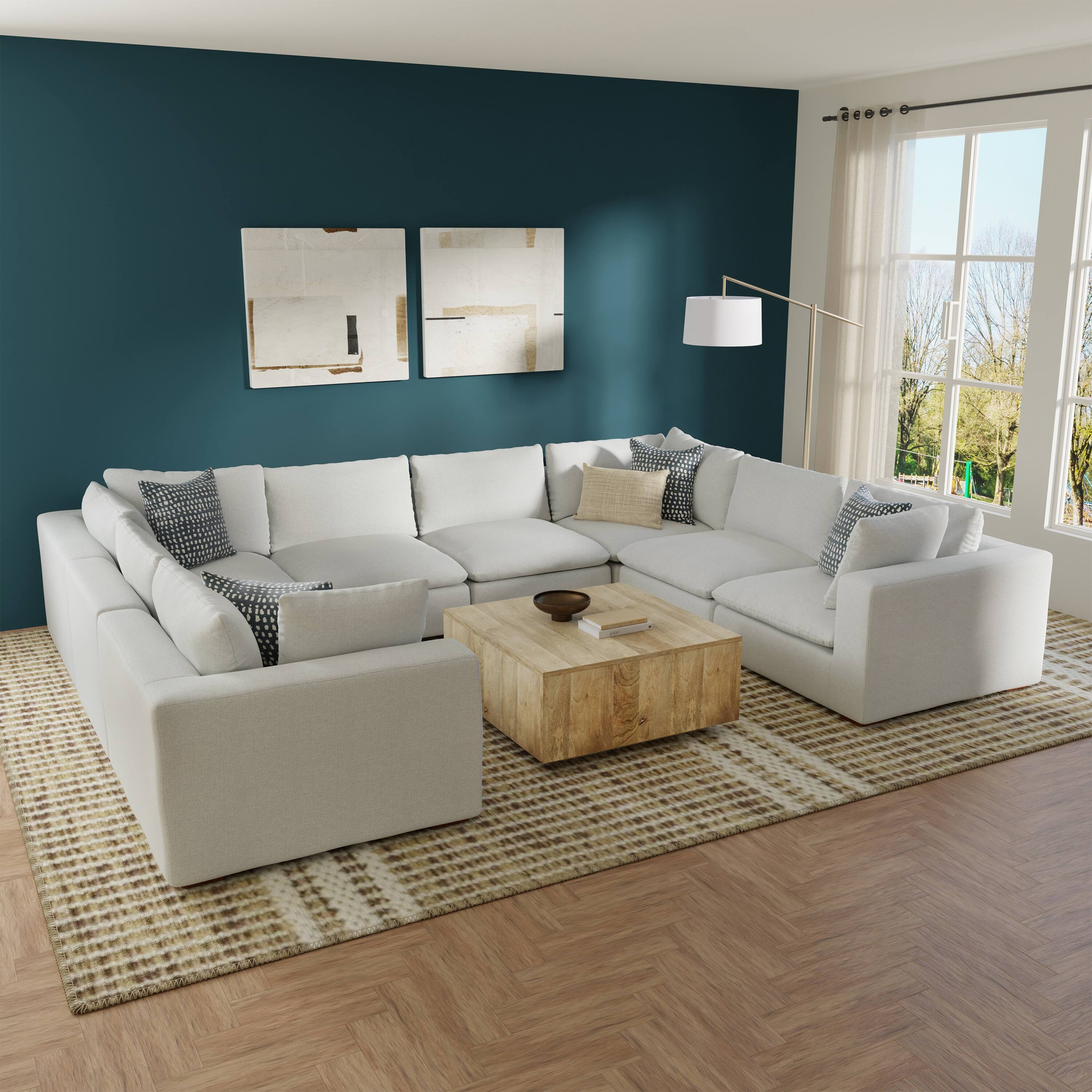 Angle. Simpli Home - Jasmine U-Shaped Sectional Modular Sofa in Performance Fabric - Cloud Grey.