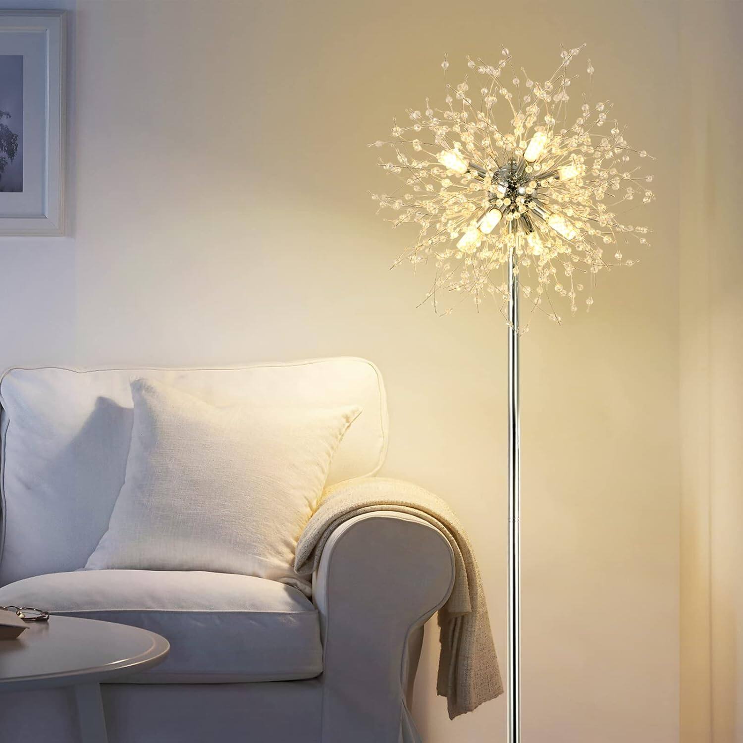 Alt View 1. Z-Edge - 69" Crystal Floor Lamp, Modern Standing Lamp with K9 Crystal, LED Floor Lamp, Metal Tall Pole Lamp for Living Room - Silver.