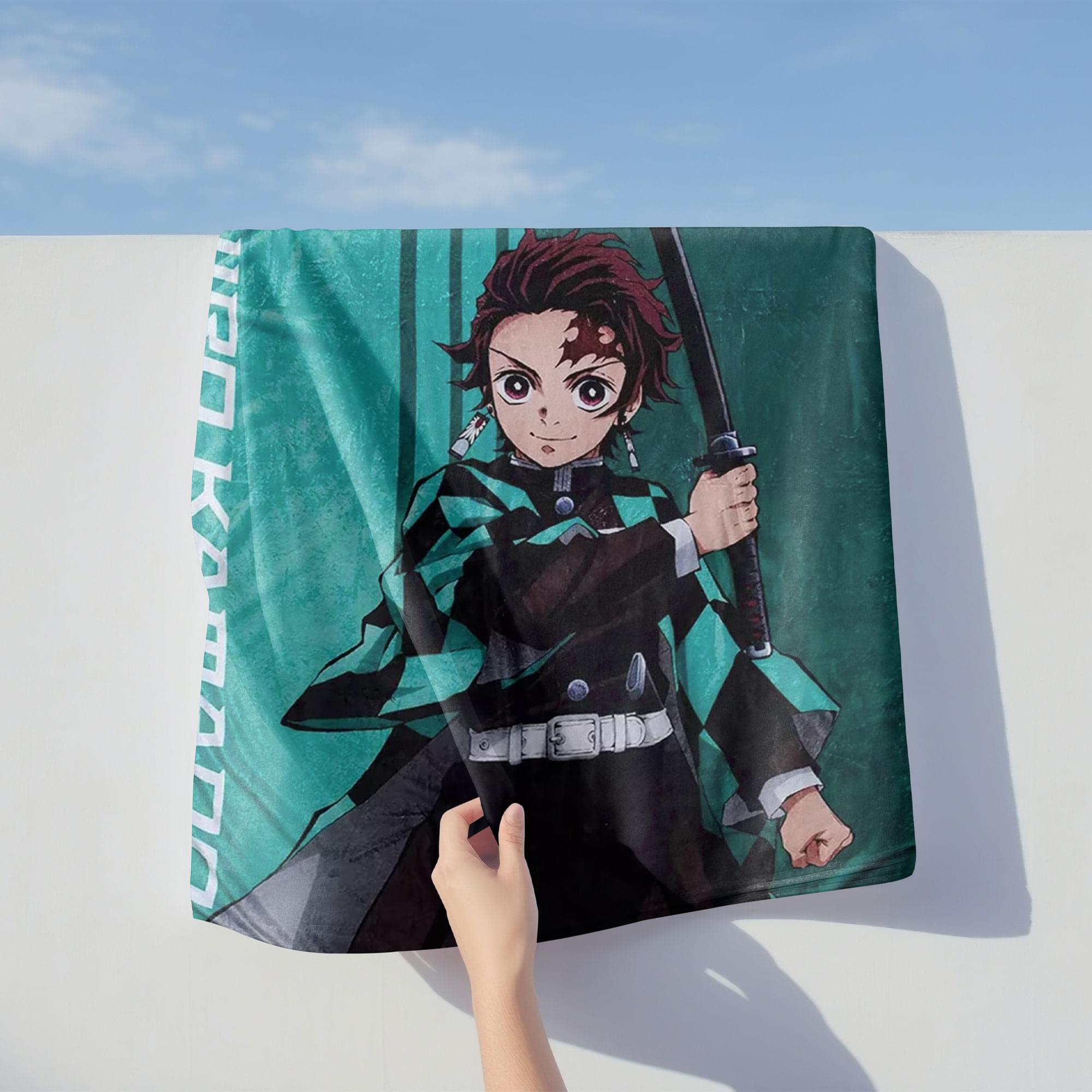 Alt View 1. Surreal Entertainment - Demon Slayer Tanjiro 45 x 60 Inch Fleece Throw Blanket - Blue.