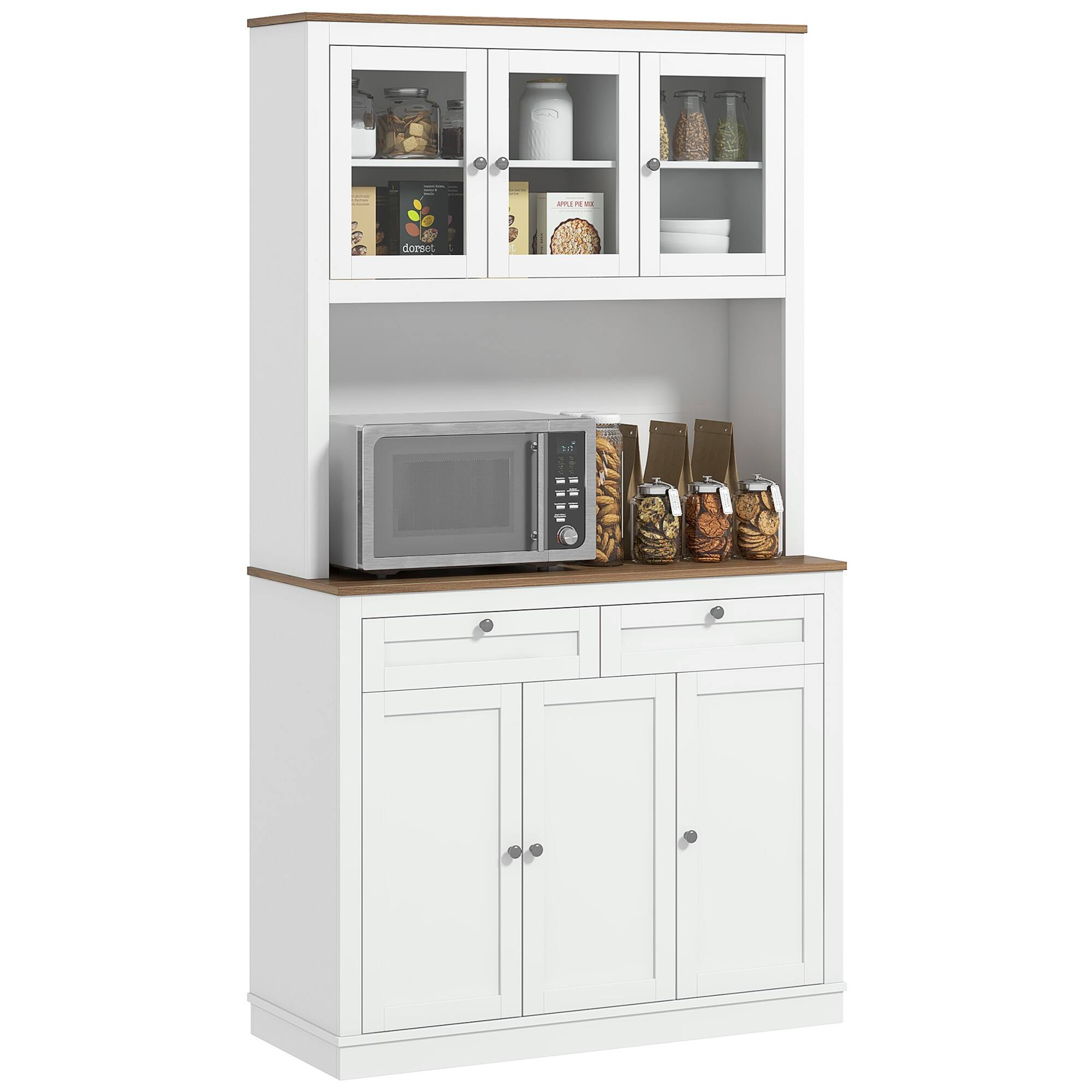 Front. Dexmalle - Dexmalle-71" Tall Freestanding Kitchen Storage Cabinet with Microwave Stand and Adjustable Shelves-White - White.