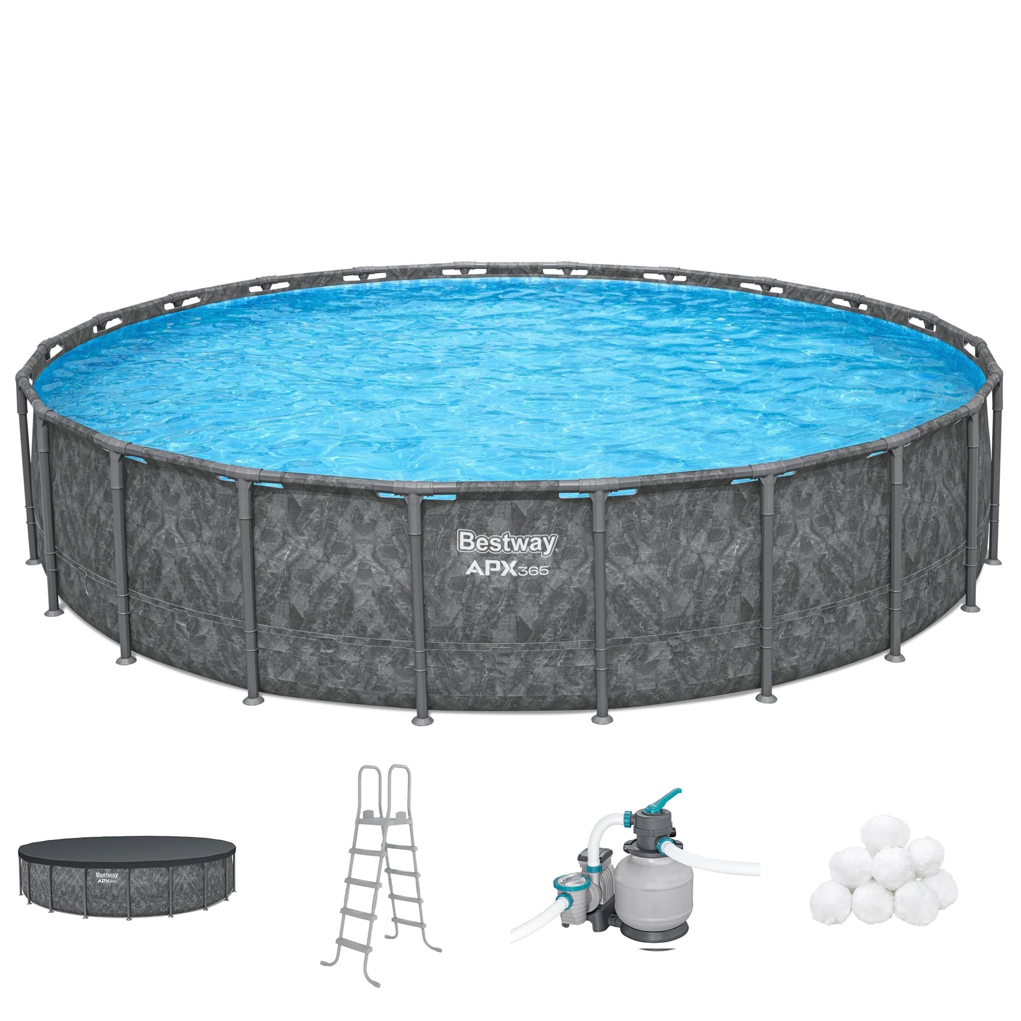 Bestway - APX 365 22'x52" Round Above Ground Swimming Pool Set with Pump & Ladder - Gray