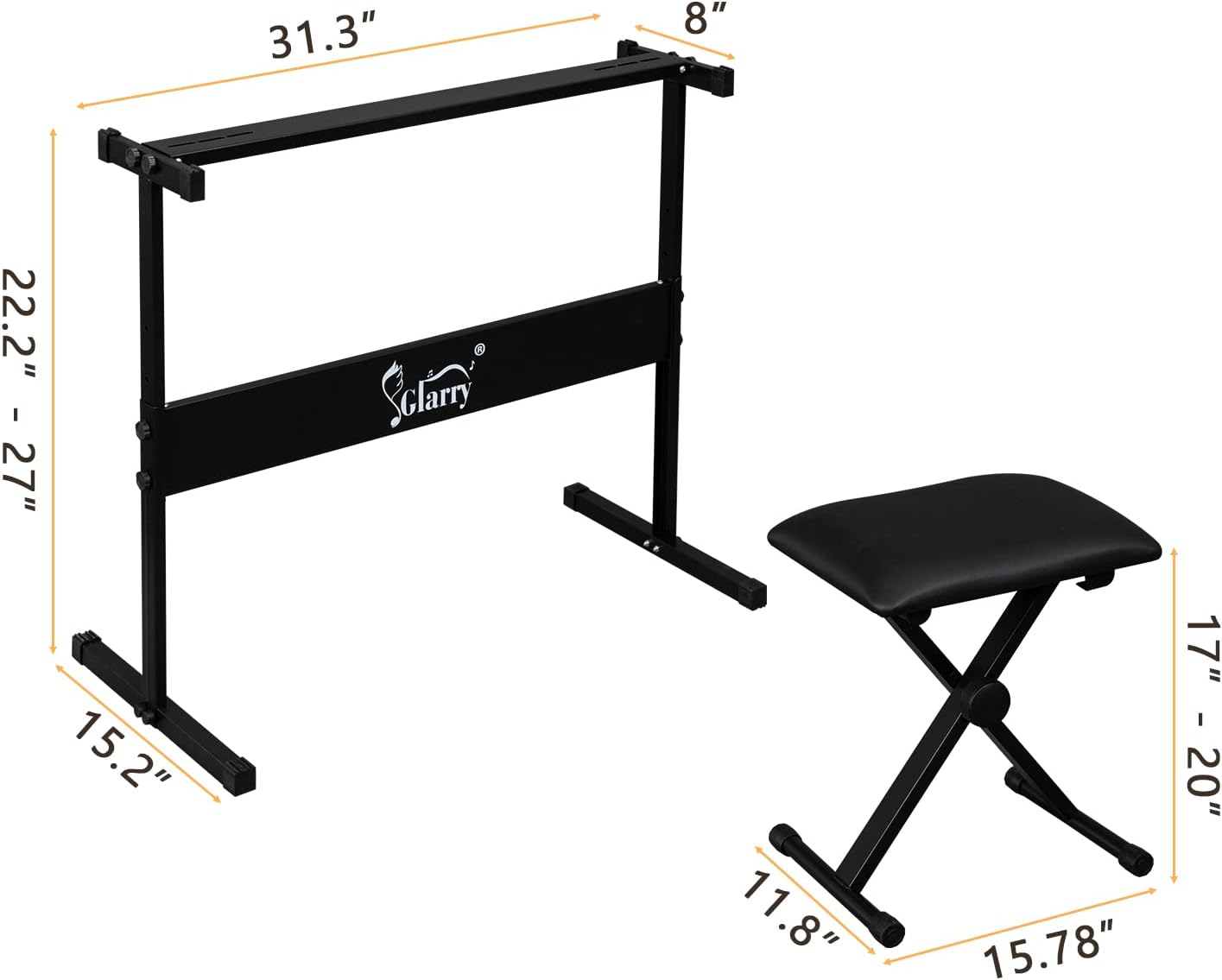 31.3" 8" 22.2" - 27" 27" 15.2"  
Clarry  
11.8" 15.78" 17" - 20"