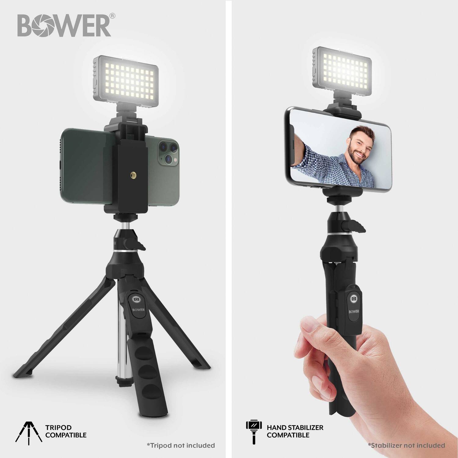 BOWER B 14 SS BR TRIPOD COMPATIBLE  
*Tripod not included  

HAND STABILIZER COMPATIBLE  
*Stabilizer not included