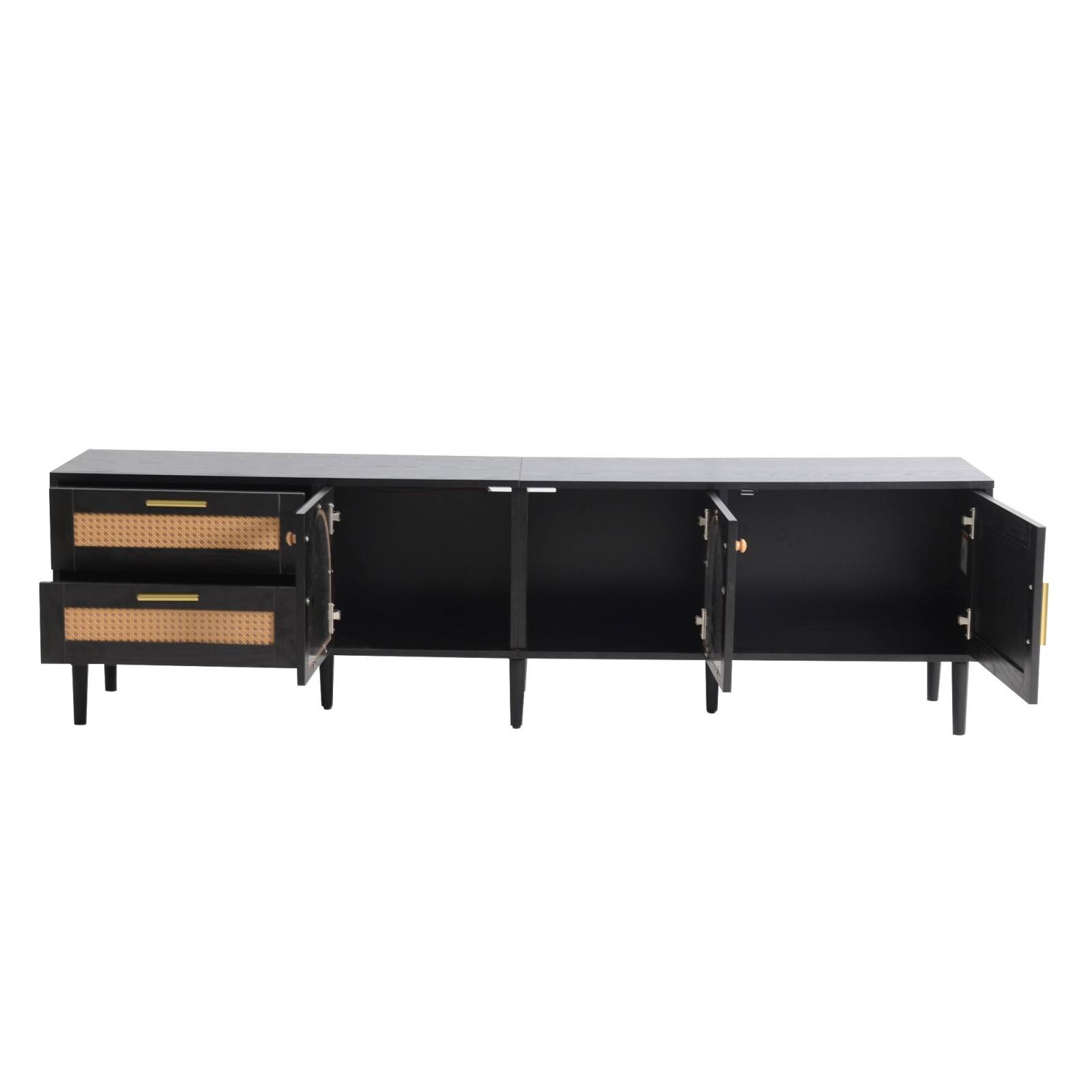 Alt View 10. Ecooso - Rattan TV Stand with 3 Cabinets & 2 Drawers, TVs up to 80'', LED Light， Entertainment Center, TV cabinet for Living room - Black.