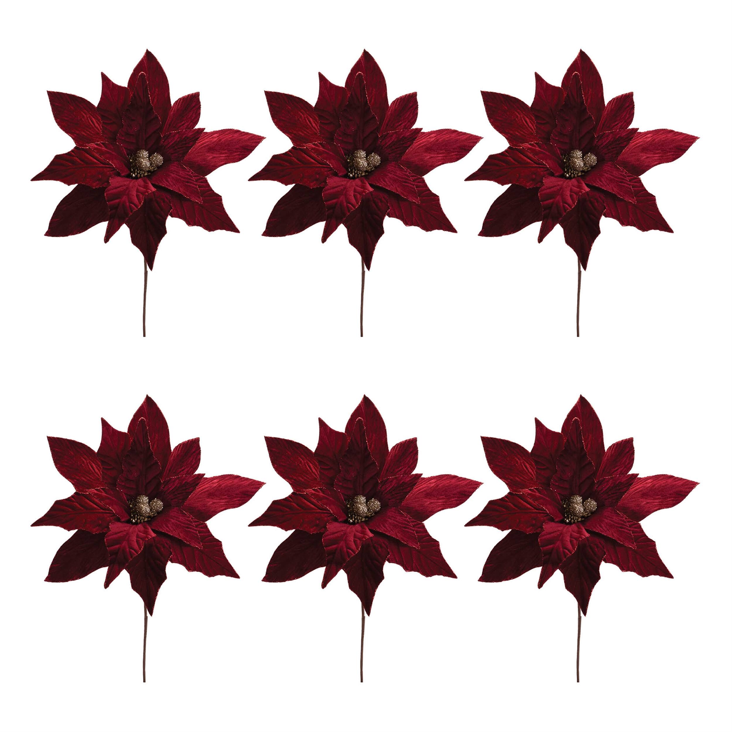 Left. BreeBe - Glittered Poinsettia Flower Stem (Set of 6) - Red, Gold.