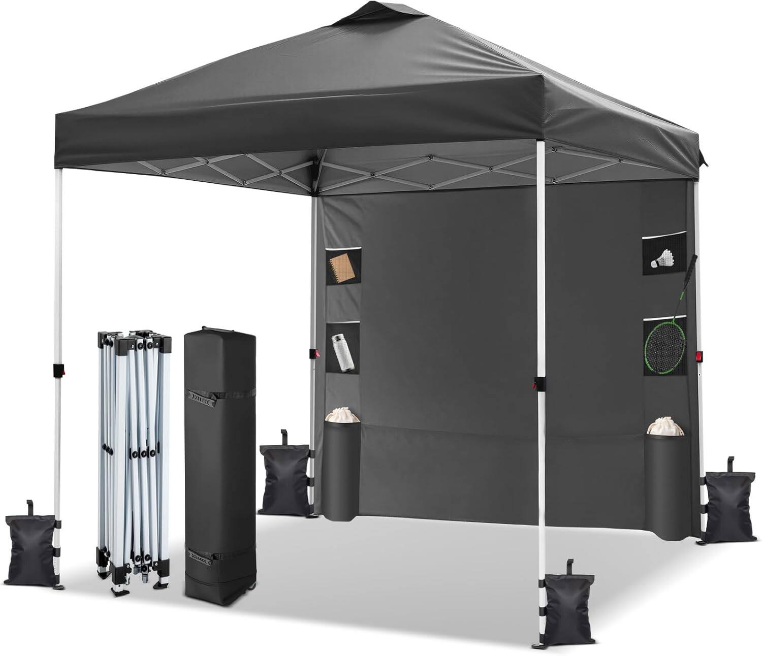 Angle. Winado - 10x10 Pop Up Canopy Tent with Sidewall and Sandbags, Outdoor Pop Up Gazebo Tent for Parties One Person Set Up.