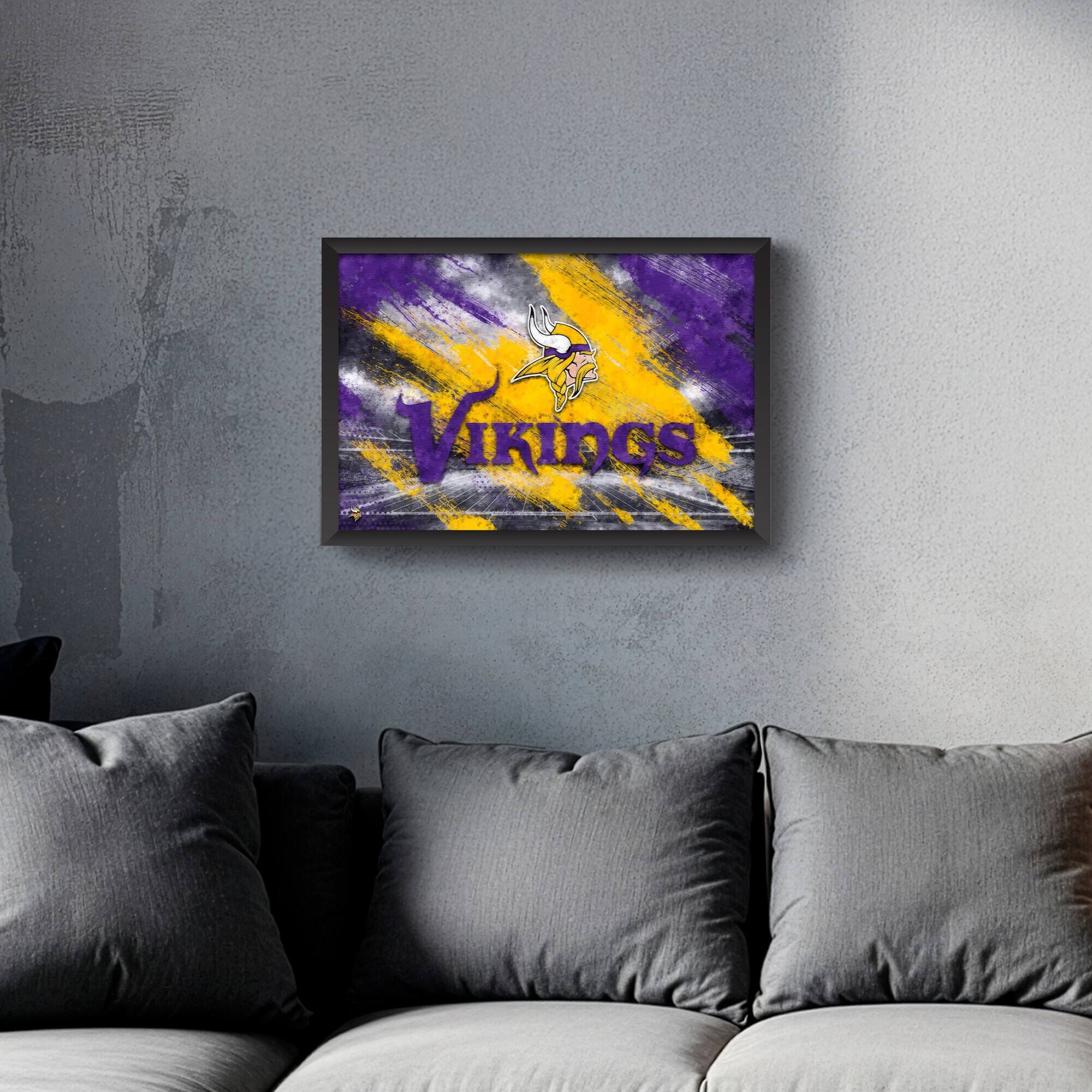 Alt View 1. Sporticulture - Minnesota Vikings 27" x 39" Brush Stroke Logo Framed Art Print - Multicolor.