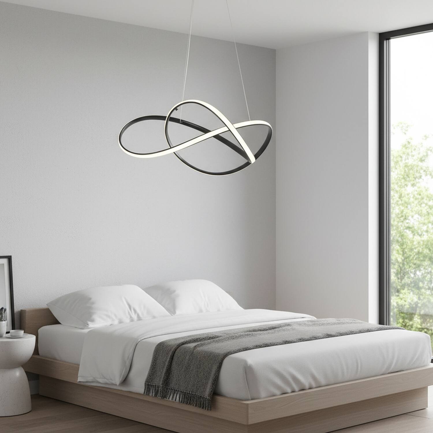 Alt View 1. Umeiluce - Modern 40W Integrated LED Abstract Ribbon Pendant Light, 3000K Dimmable Geometric Chandelier, Matte Black - Matte Black.