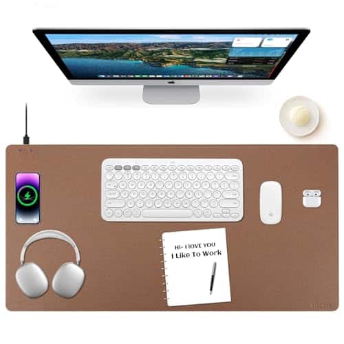 Comfort Essence - Wireless Charging Mouse Pad 1 Leather Multifunctional Office Desk With Non-slip Rubber Base Waterproof For - Buff-l-Medium