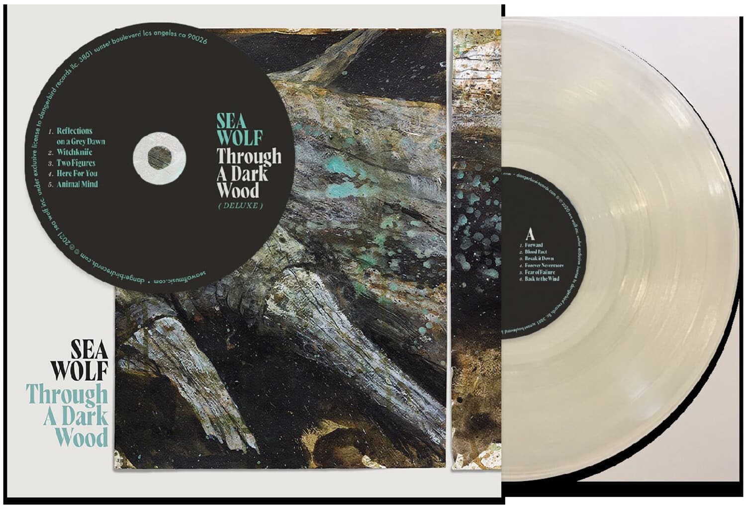 Los Angeles  
Sunset Boulevard 90026  
Dangerbird Records  
SEA WOLF  
Through A Dark Wood (Deluxe)  

1. Reflections on a Grey Dawn  
2. Witchknife  
3. Two Figures  
4. Here For You  
5. Animal Mind  

SEA WOLF  
Through A Dark Wood  

A  
1. Fear and  
2. Blood Fact  
3. Break a Down  
4. Forever Nevermore  
5. Fear of Failure  
6. Back to the Wind  

© 2021 Dangerbird Records  
www.seawolfmusic.com  
www.dangerbirdrecords.com