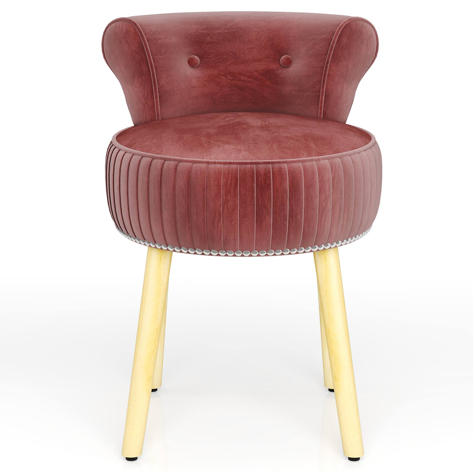 Alt View 9. Gymax - Gymax Velvet Vanity Chair w/ Back Tufted Low Back & Solid Wood Legs for Bedroom Pink - Pink.