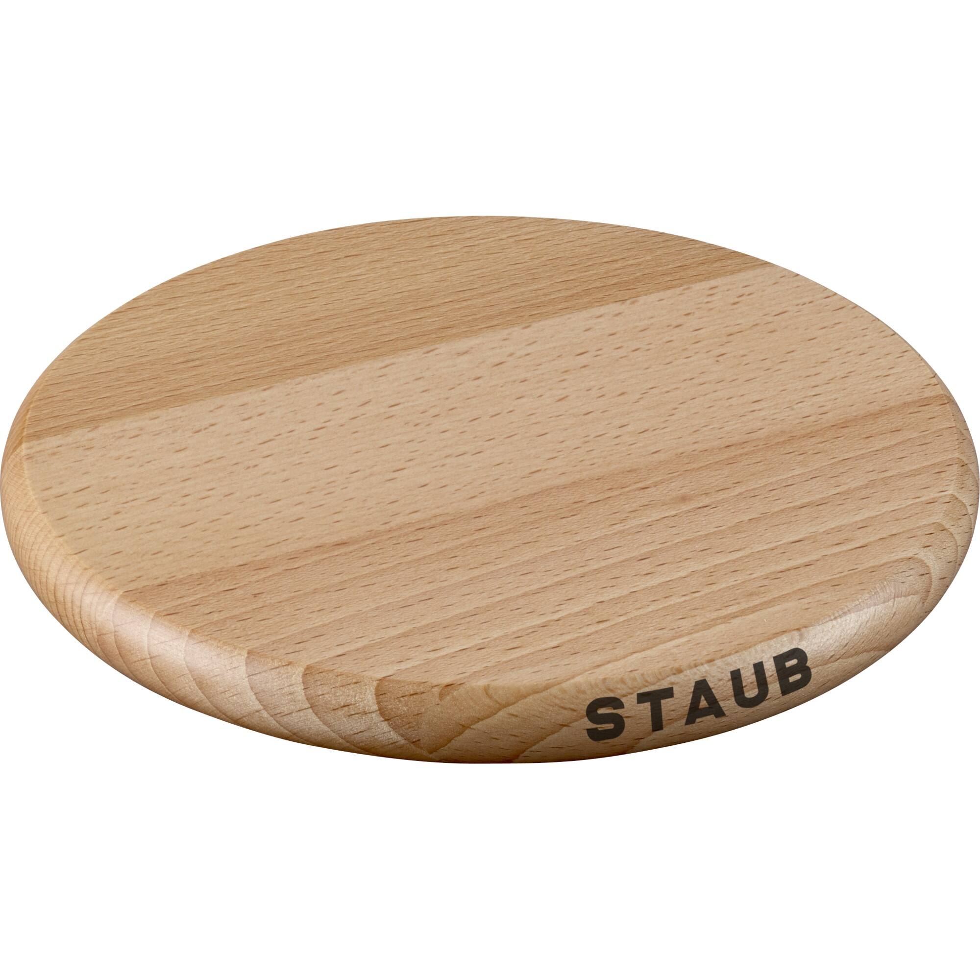 Front. Staub - Staub 9-inch Round Magnetic Wood Trivet - Brown.