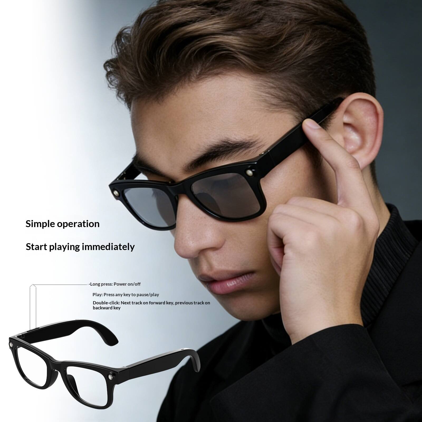 Simple operation  
Start playing immediately  

- Long press: Power on/off  
- Play: Press any key to pause/play  
- Double-click: Next track on forward key, previous track on backward key