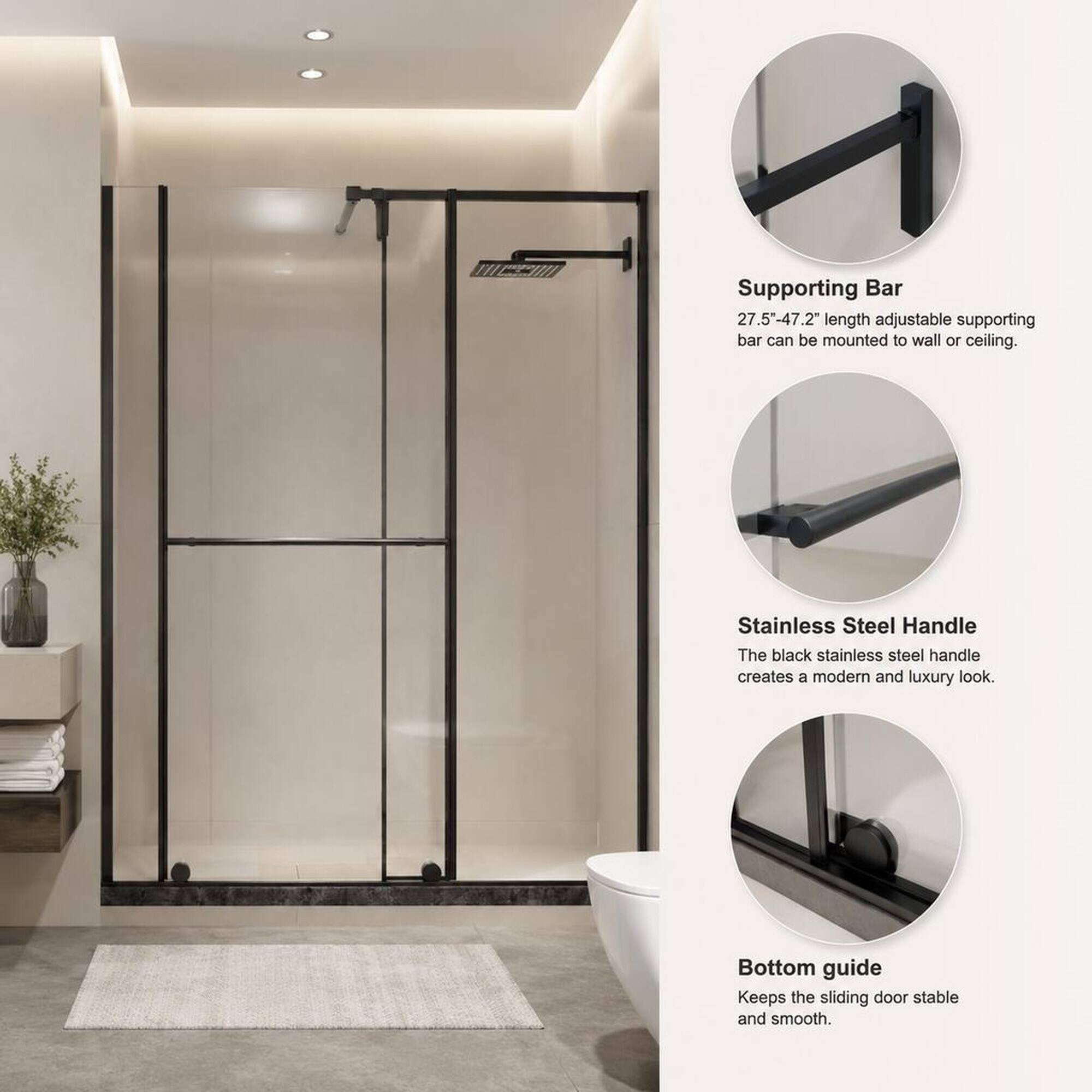RYHNUYNE 30 60 In W X 72 In H Sliding Shower Door, 1/4 In Clear ...